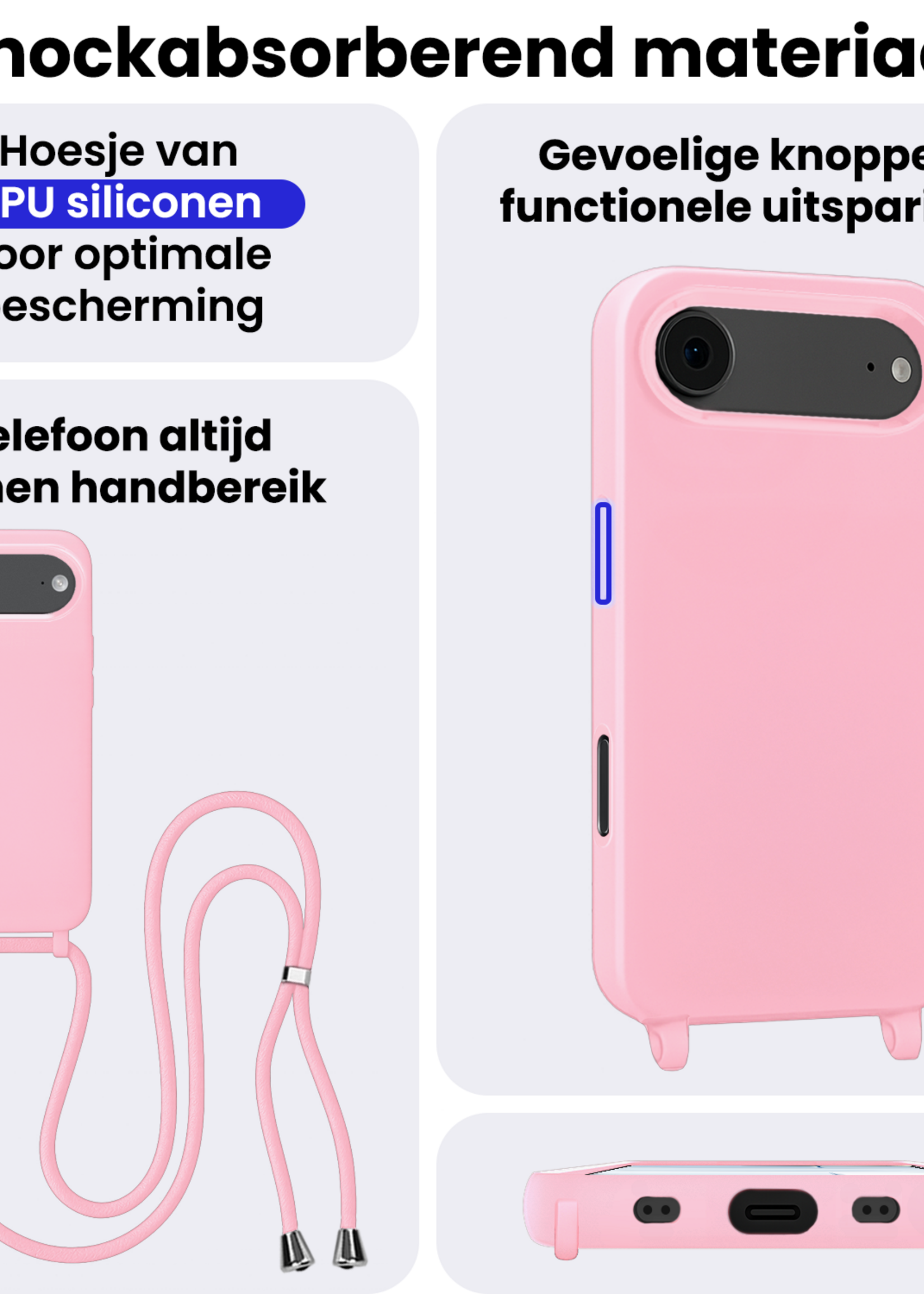 BTH BTH iPhone Air Hoesje met Koord Met Screenprotector - Lichtroze