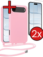 BTH BTH iPhone Air Hoesje met Koord Met 2x Screenprotector - Lichtroze
