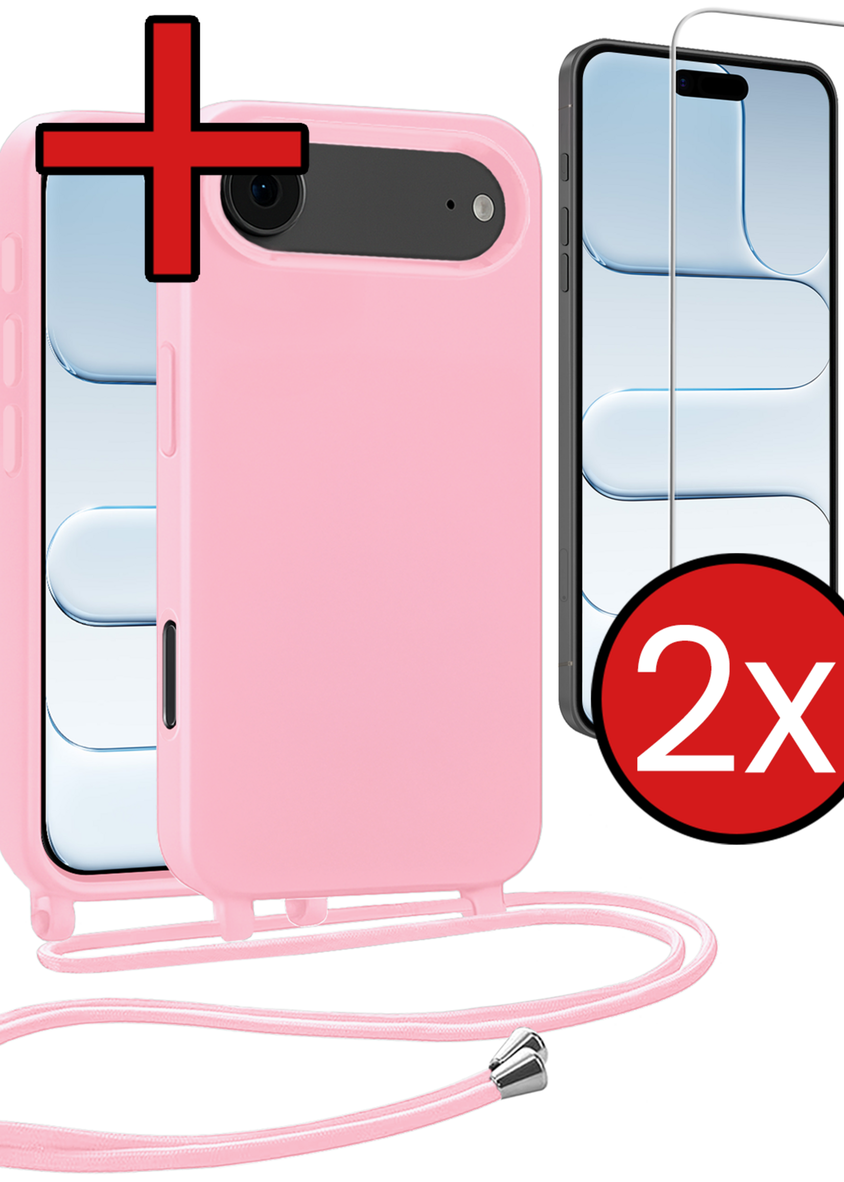 BTH BTH iPhone Air Hoesje met Koord Met 2x Screenprotector - Lichtroze
