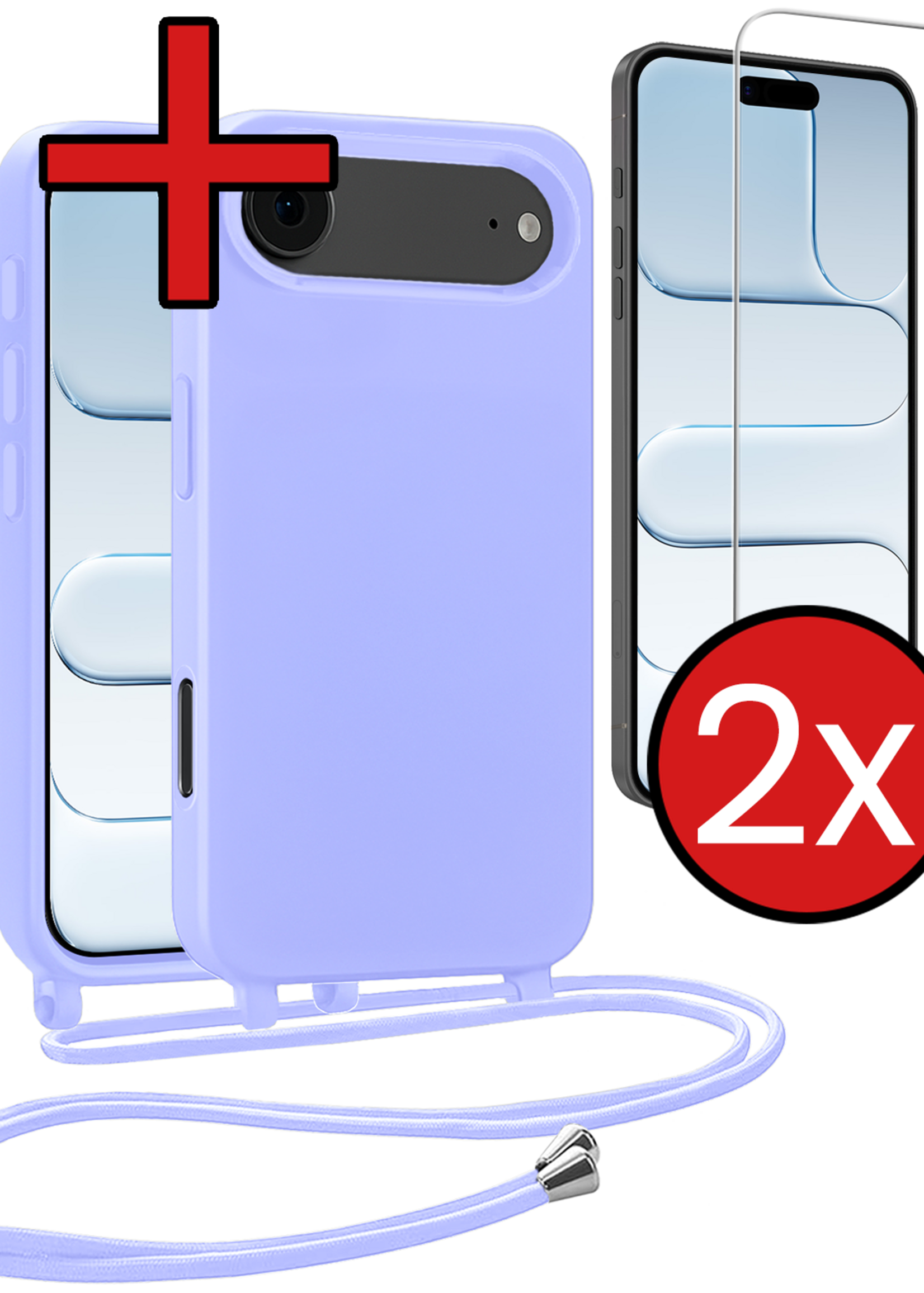 BTH BTH iPhone Air Hoesje met Koord Met 2x Screenprotector - Lila