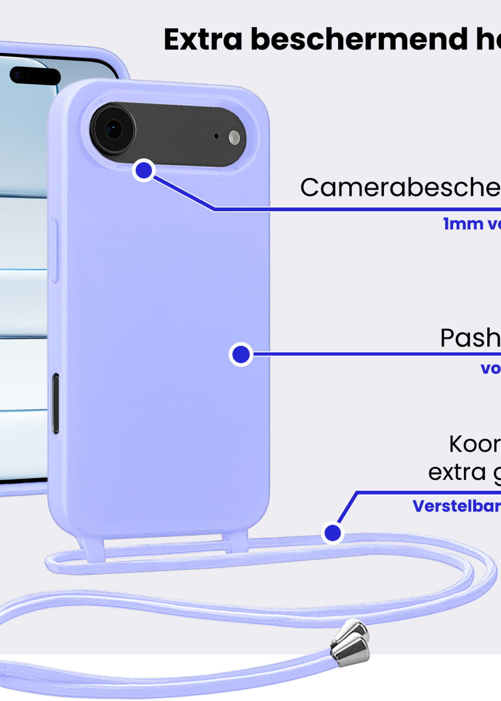 BTH BTH iPhone Air Hoesje met Koord Met 2x Screenprotector - Lila