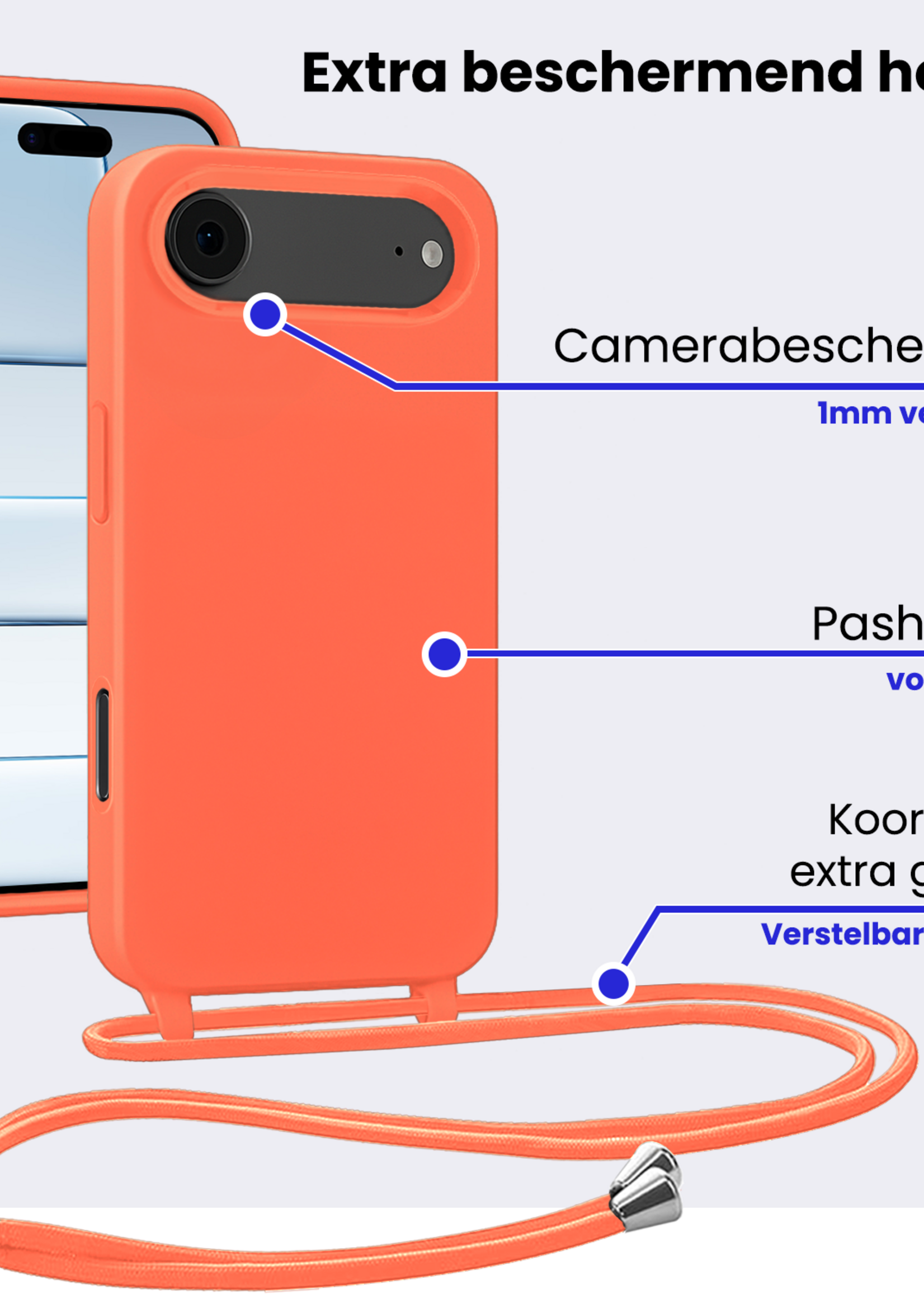 BTH BTH iPhone Air Hoesje met Koord Met Screenprotector - Papaya