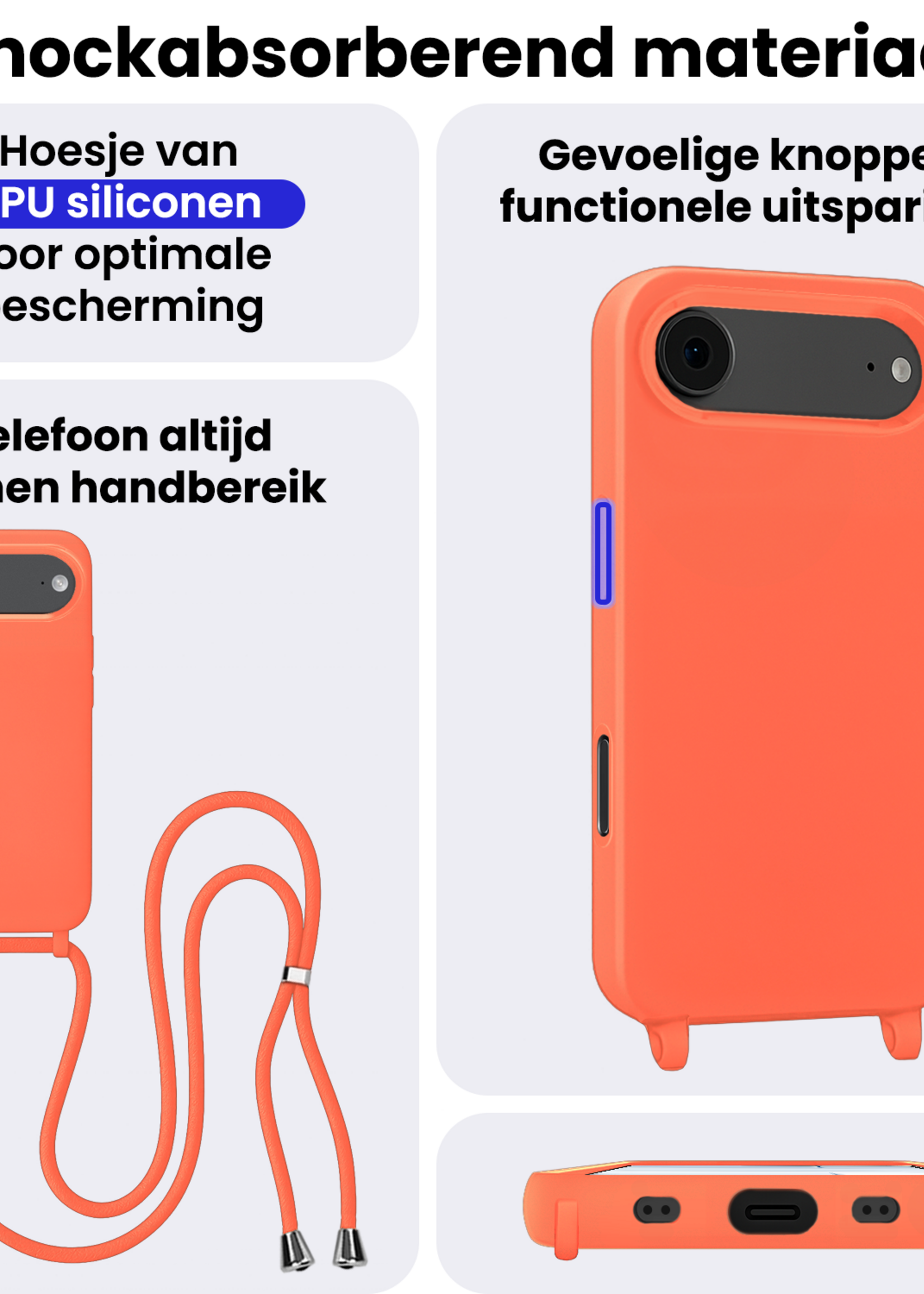BTH BTH iPhone Air Hoesje met Koord Met Screenprotector - Papaya