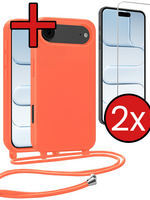 BTH BTH iPhone Air Hoesje met Koord Met 2x Screenprotector - Papaya