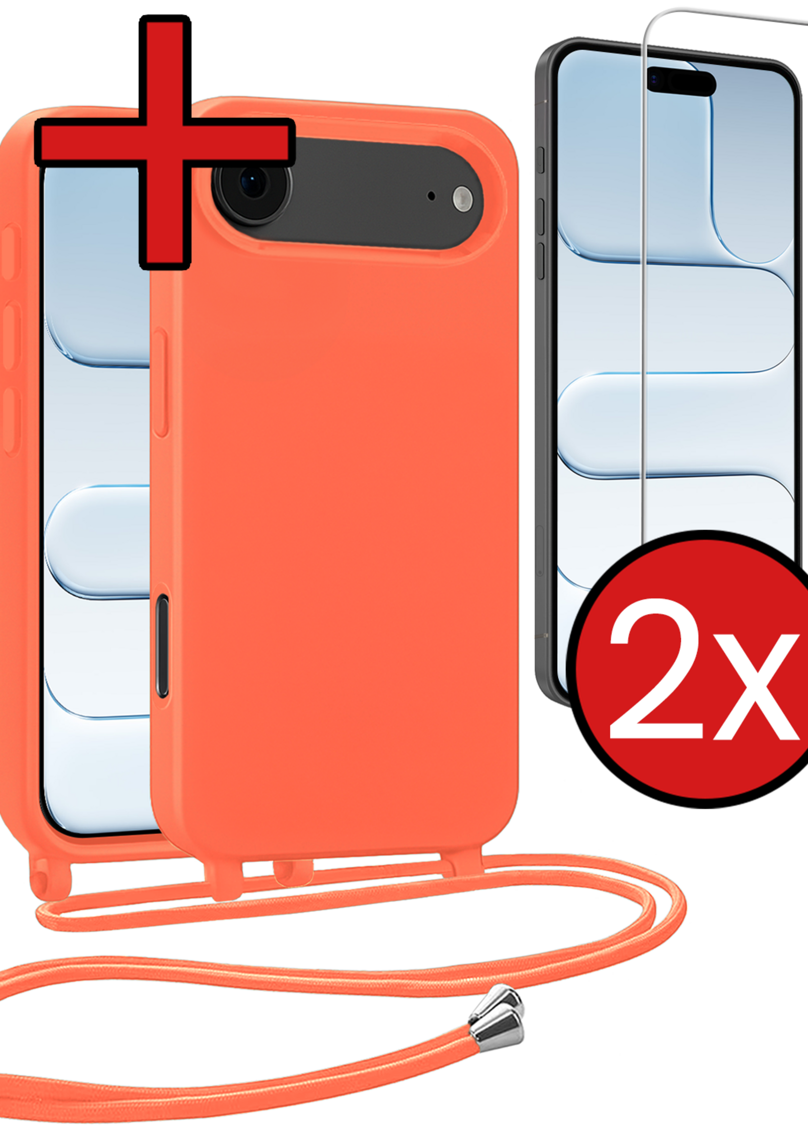 BTH BTH iPhone Air Hoesje met Koord Met 2x Screenprotector - Papaya