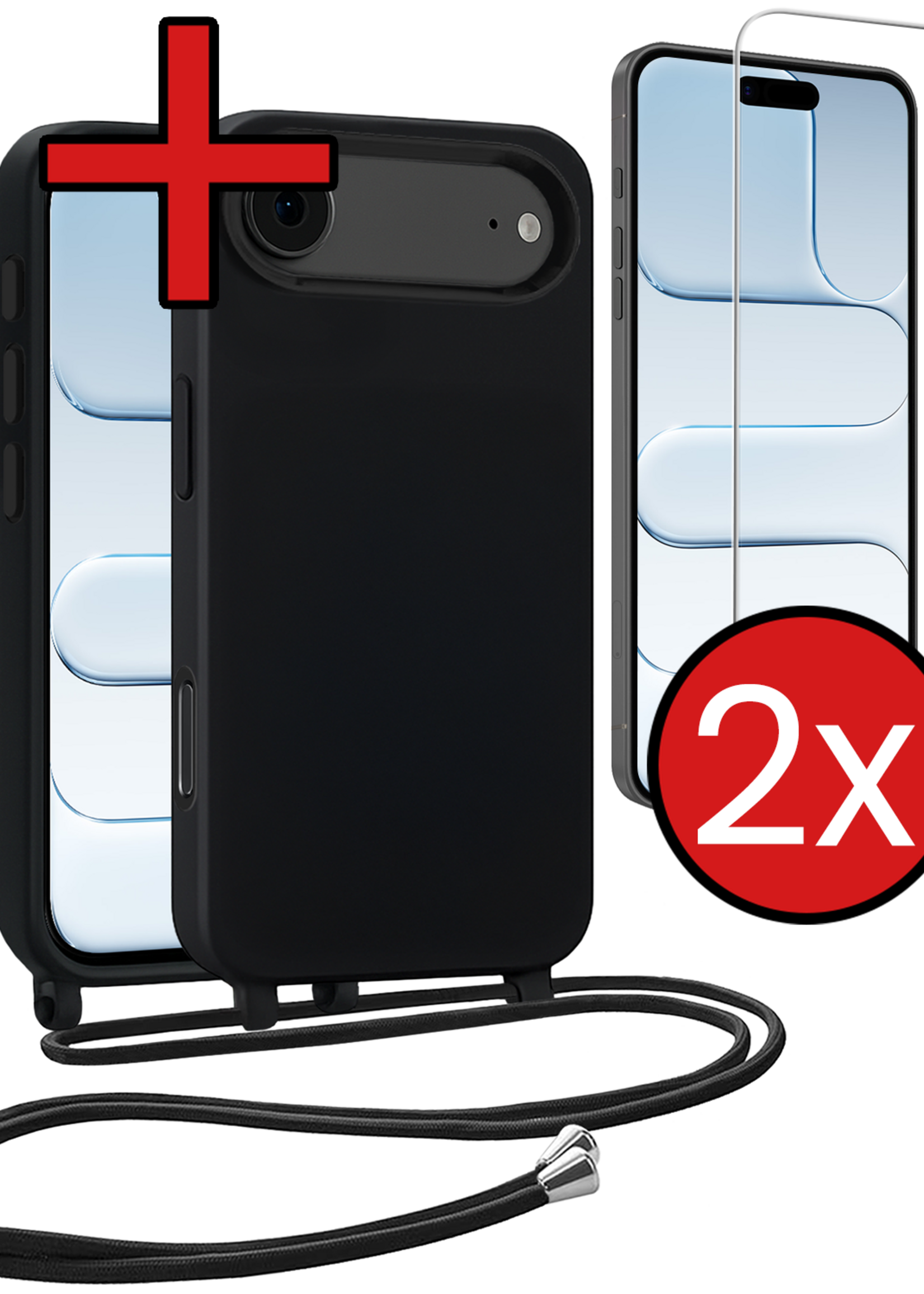 BTH BTH iPhone Air Hoesje met Koord Met 2x Screenprotector - Zwart