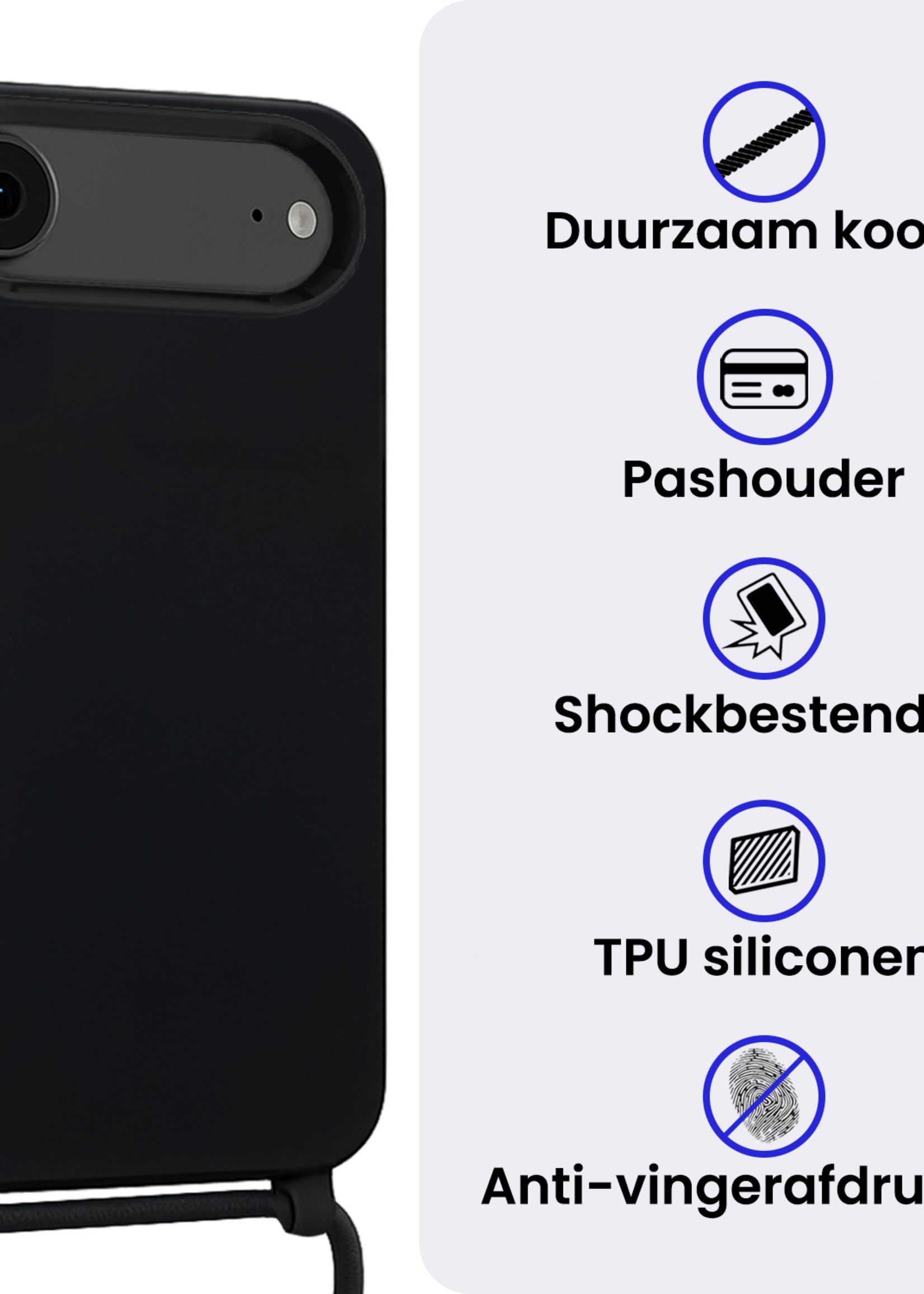 BTH BTH iPhone Air Hoesje met Koord Met 2x Screenprotector - Zwart