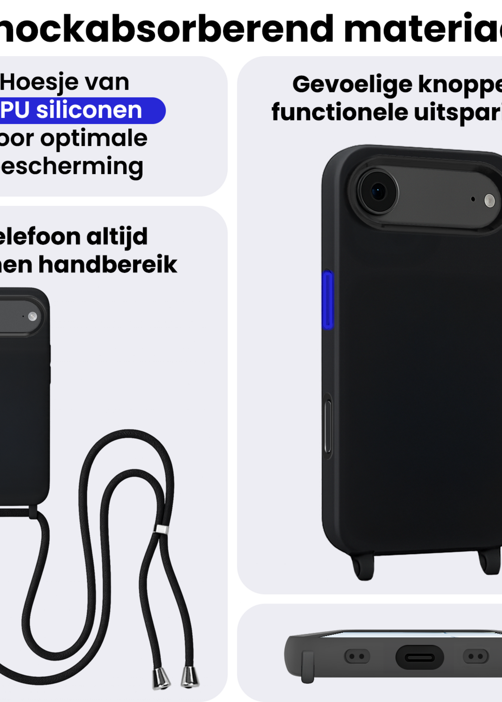 BTH BTH iPhone Air Hoesje met Koord Met 2x Screenprotector - Zwart