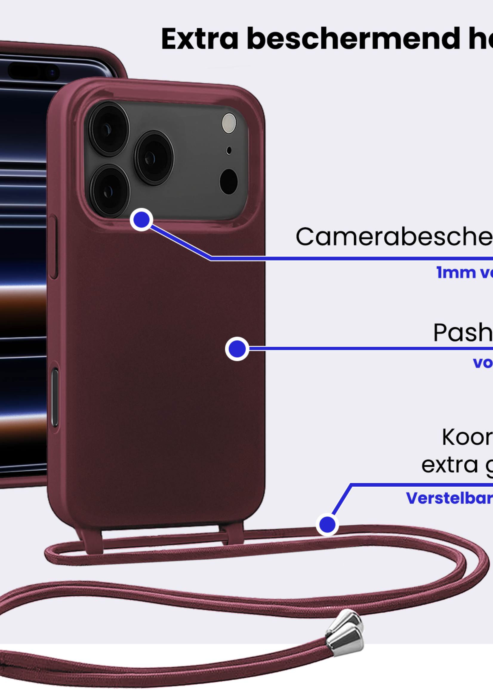 BTH BTH iPhone 17 Pro Hoesje met Koord - Aubergine - 2 PACK