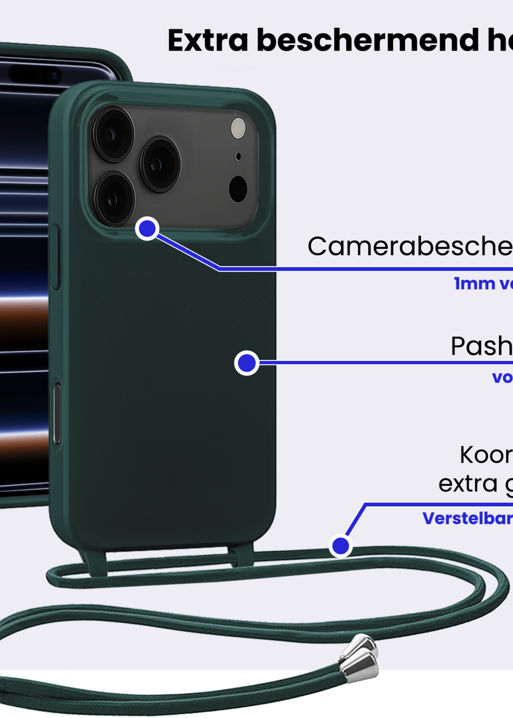 BTH BTH iPhone 17 Pro Hoesje met Koord - Donkergroen