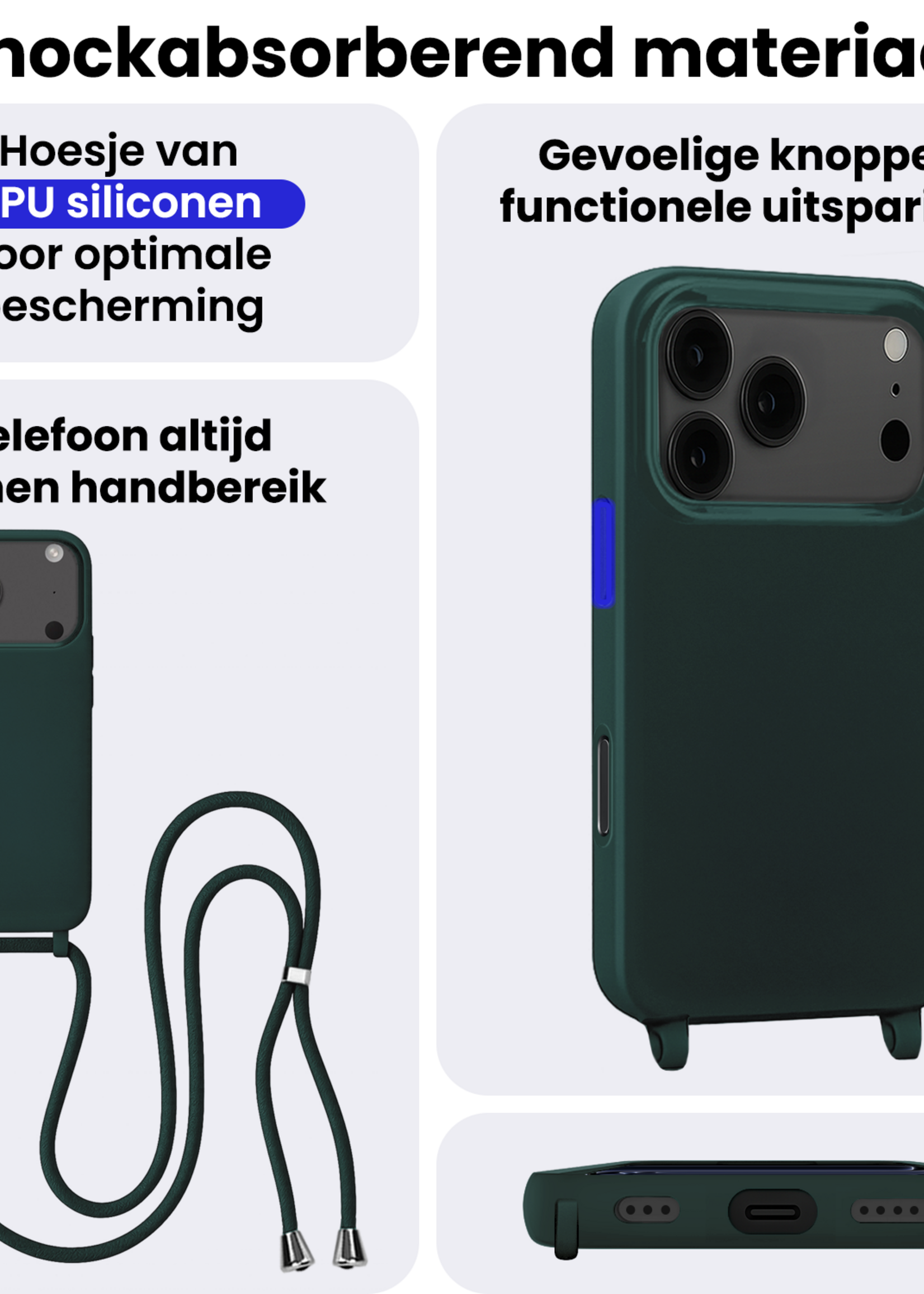 BTH BTH iPhone 17 Pro Hoesje met Koord - Donkergroen