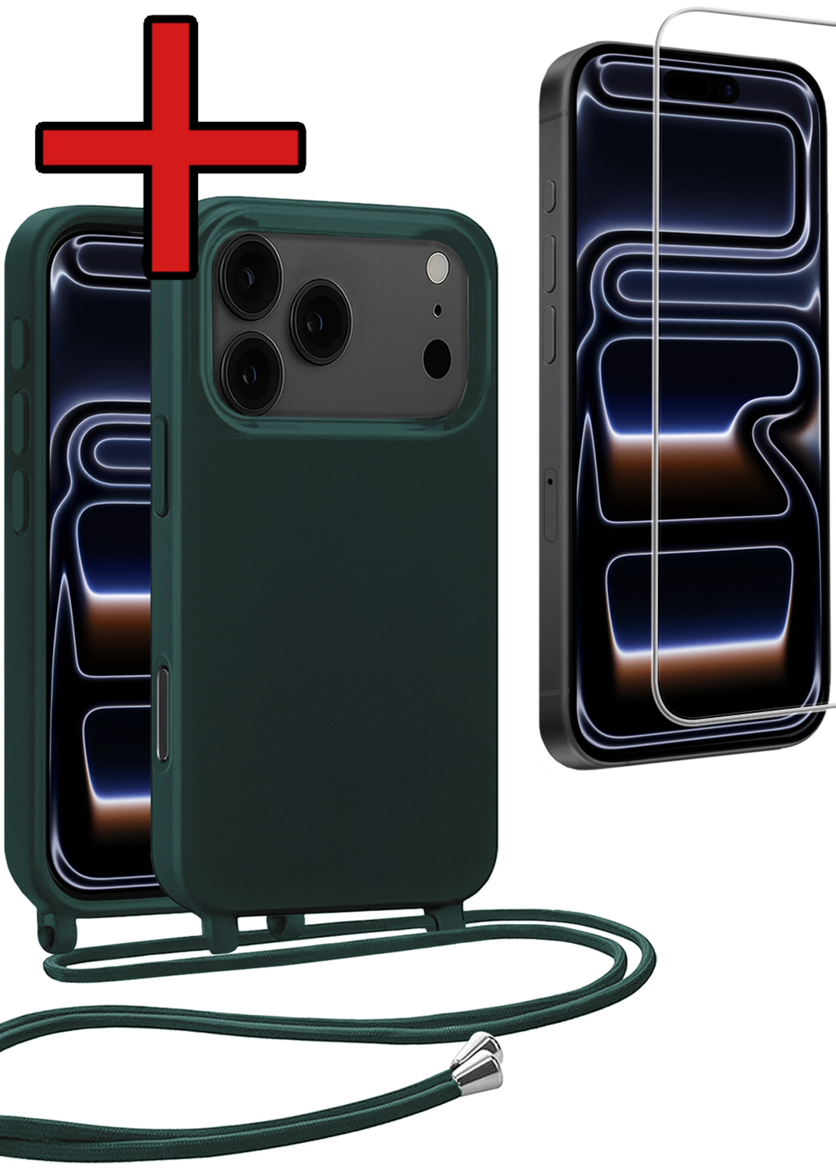 BTH BTH iPhone 17 Pro Hoesje met Koord Met Screenprotector - Donkergroen
