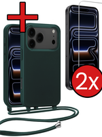 BTH BTH iPhone 17 Pro Hoesje met Koord Met 2x Screenprotector - Donkergroen