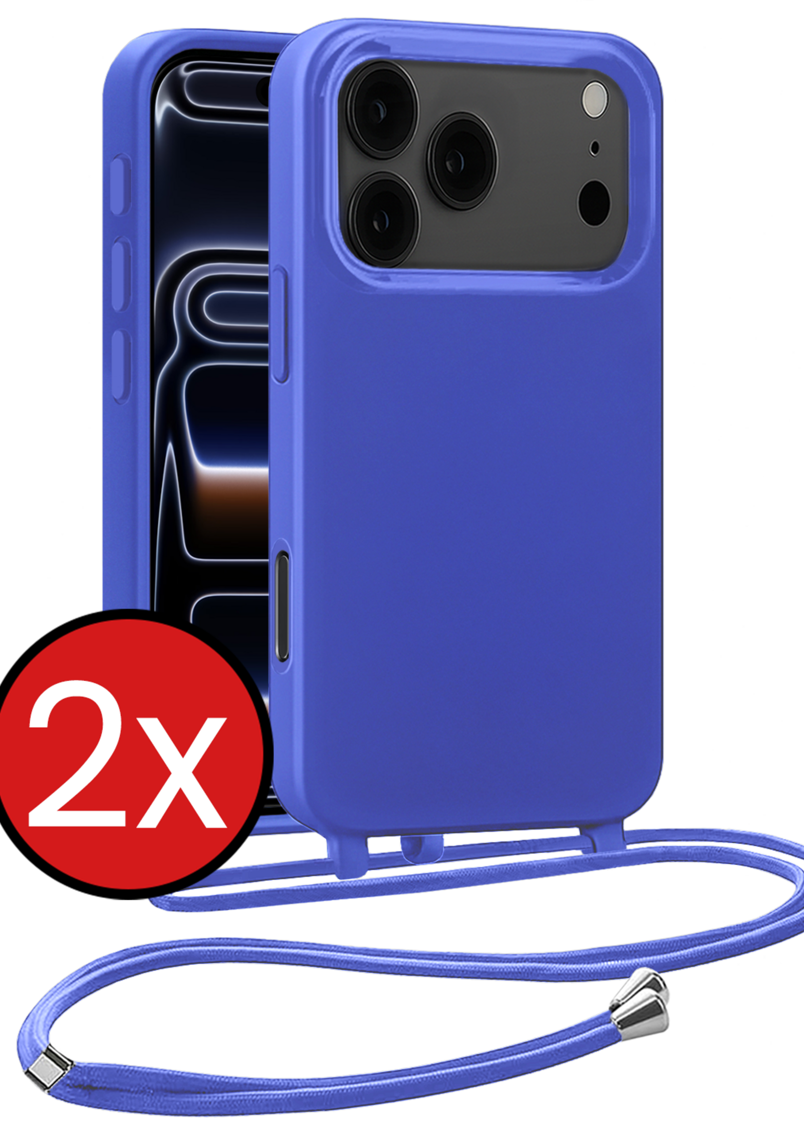 BTH BTH iPhone 17 Pro Hoesje met Koord - Fel Blauw - 2 PACK