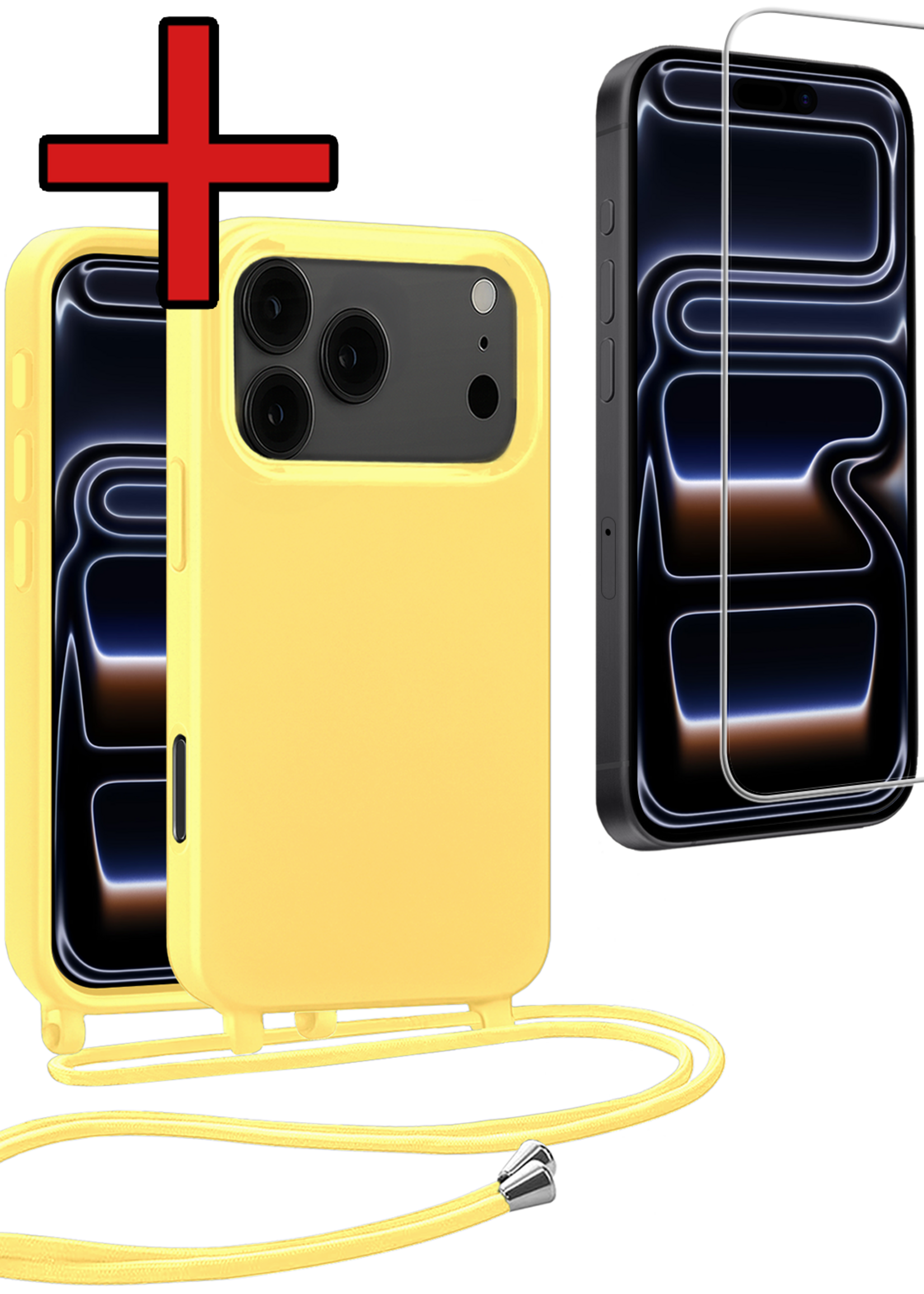 BTH BTH iPhone 17 Pro Hoesje met Koord Met Screenprotector - Geel