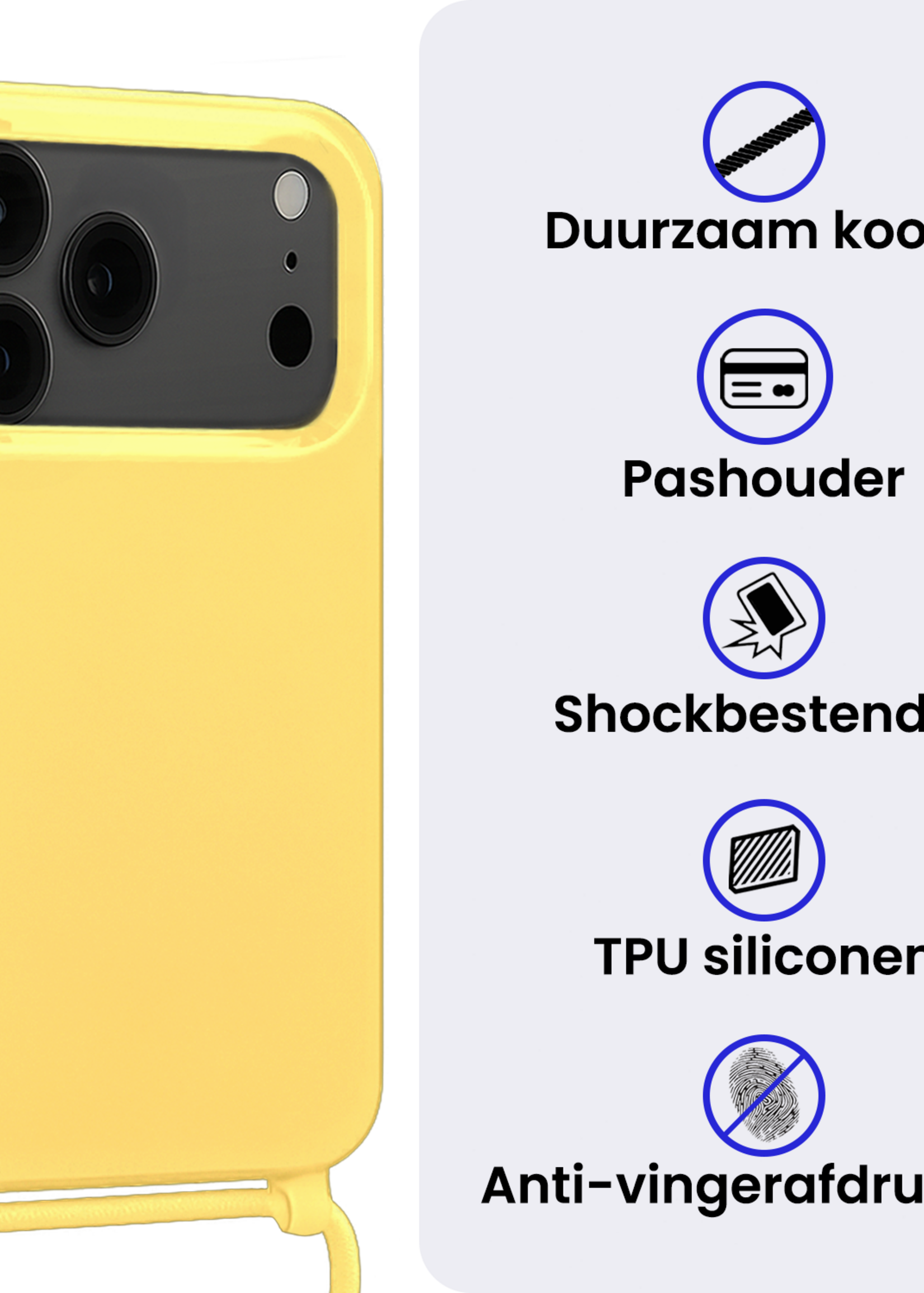 BTH BTH iPhone 17 Pro Hoesje met Koord Met Screenprotector - Geel