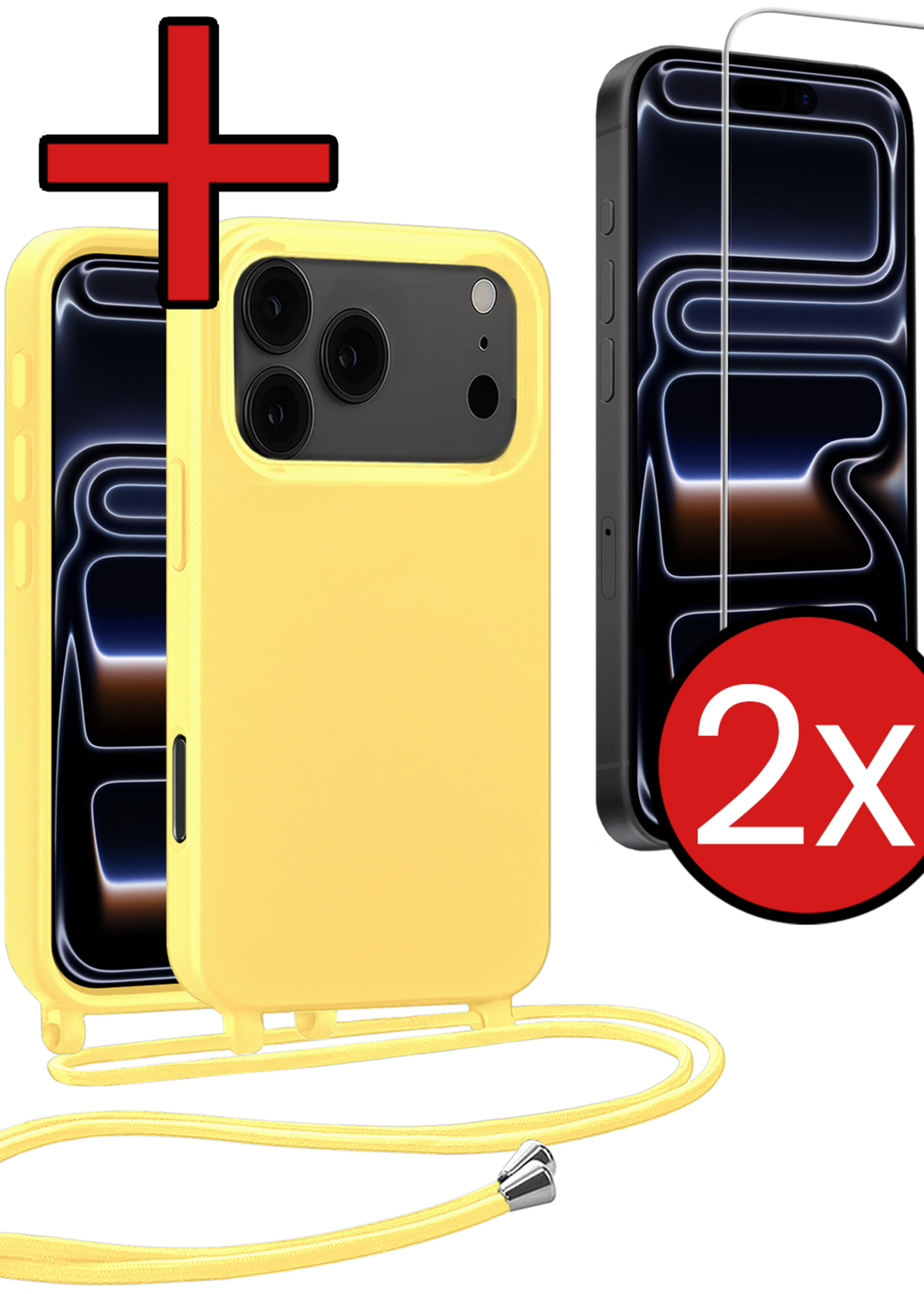 BTH BTH iPhone 17 Pro Hoesje met Koord Met 2x Screenprotector - Geel