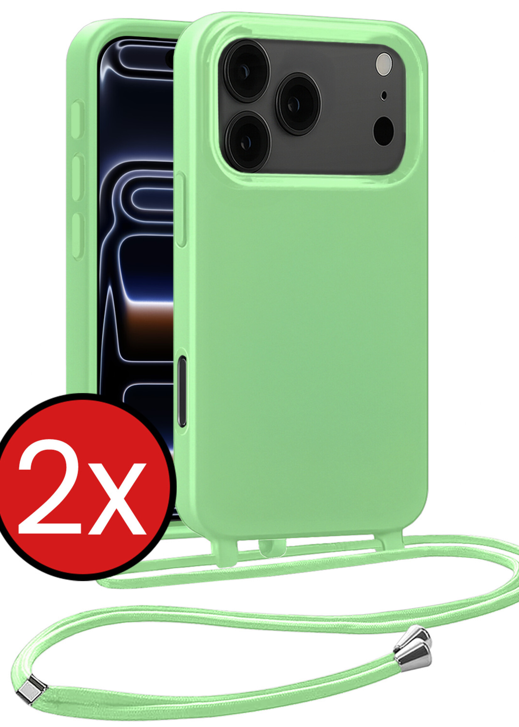 BTH BTH iPhone 17 Pro Hoesje met Koord - Groen - 2 PACK