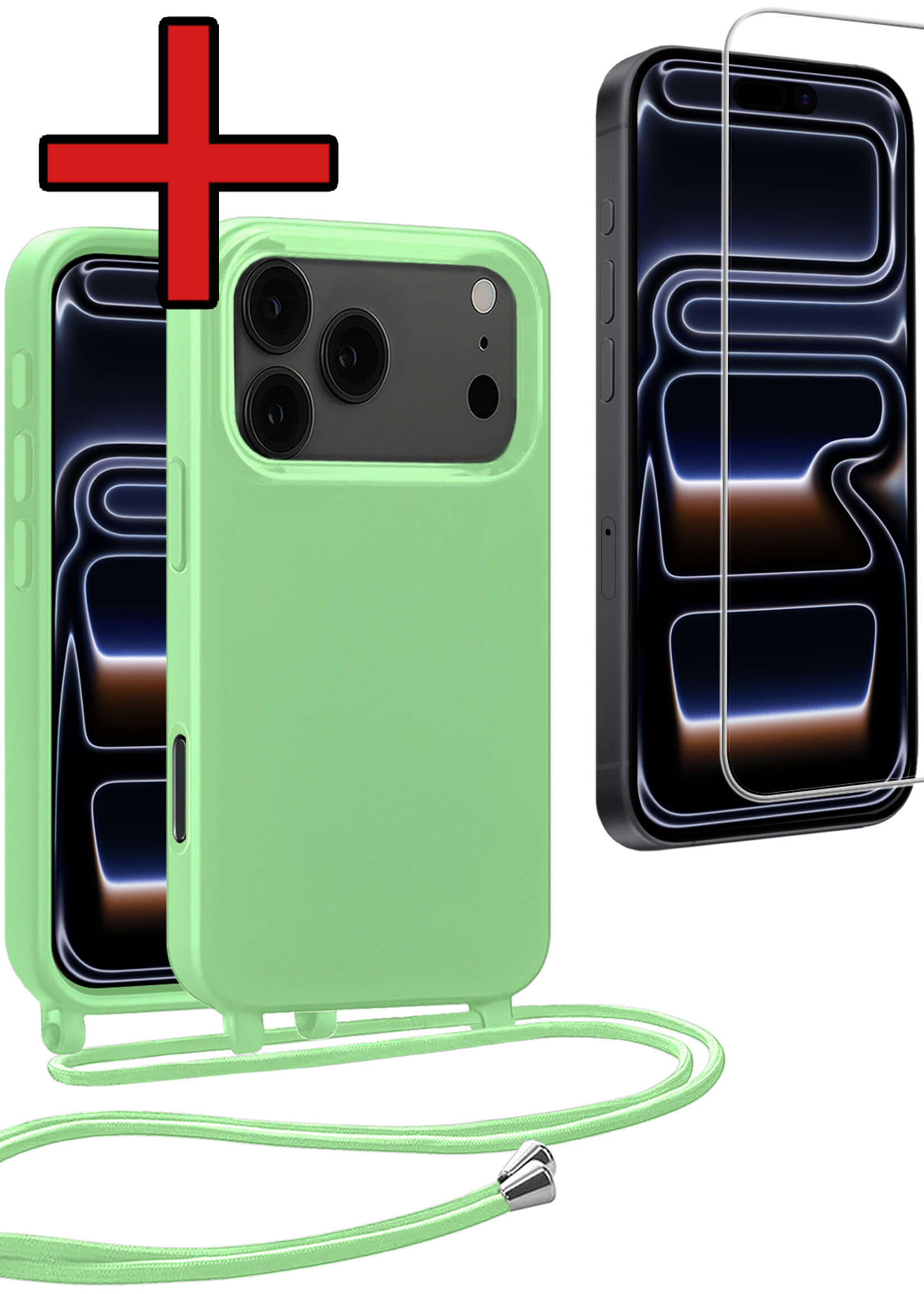 BTH BTH iPhone 17 Pro Hoesje met Koord Met Screenprotector - Groen