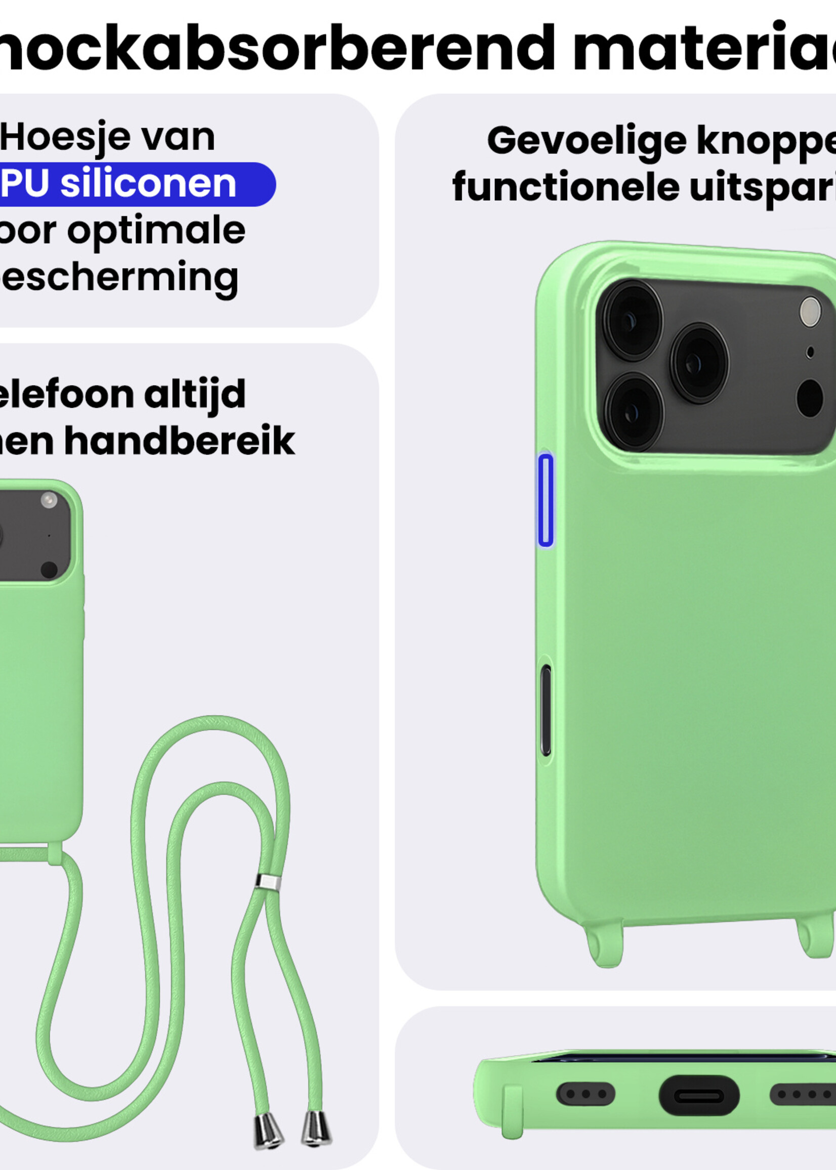 BTH BTH iPhone 17 Pro Hoesje met Koord Met Screenprotector - Groen