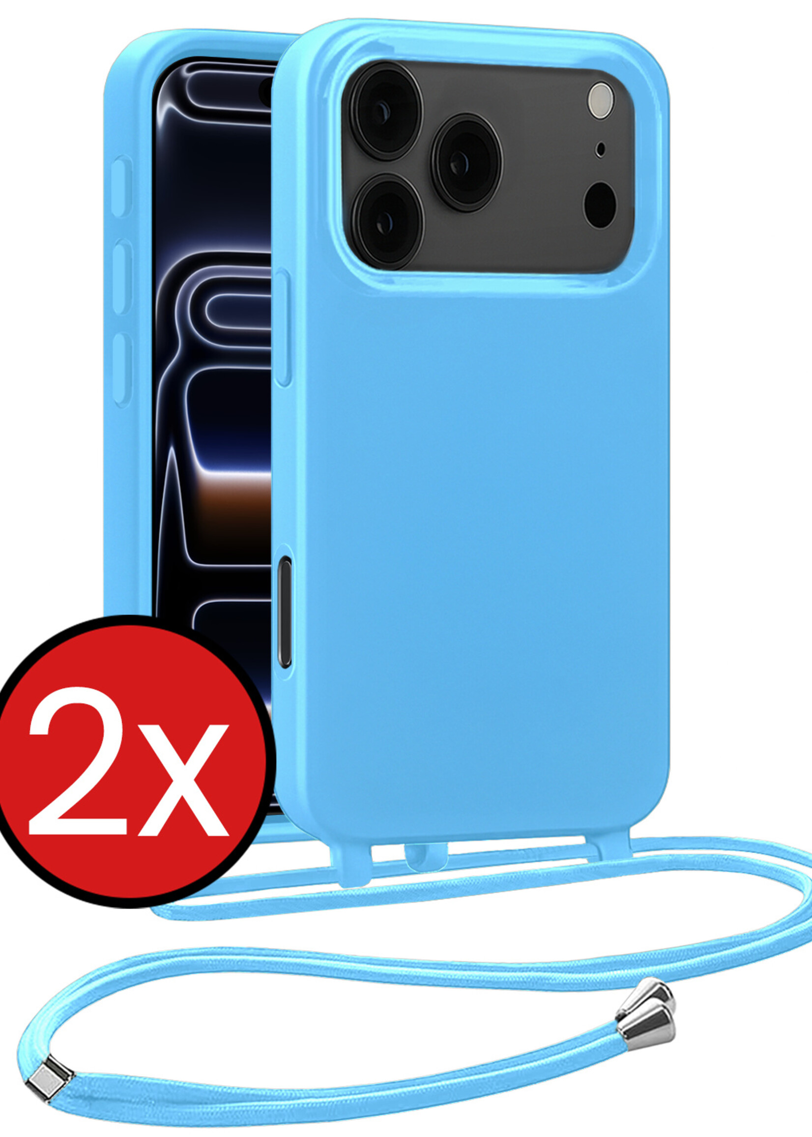 BTH BTH iPhone 17 Pro Hoesje met Koord - Lichtblauw - 2 PACK