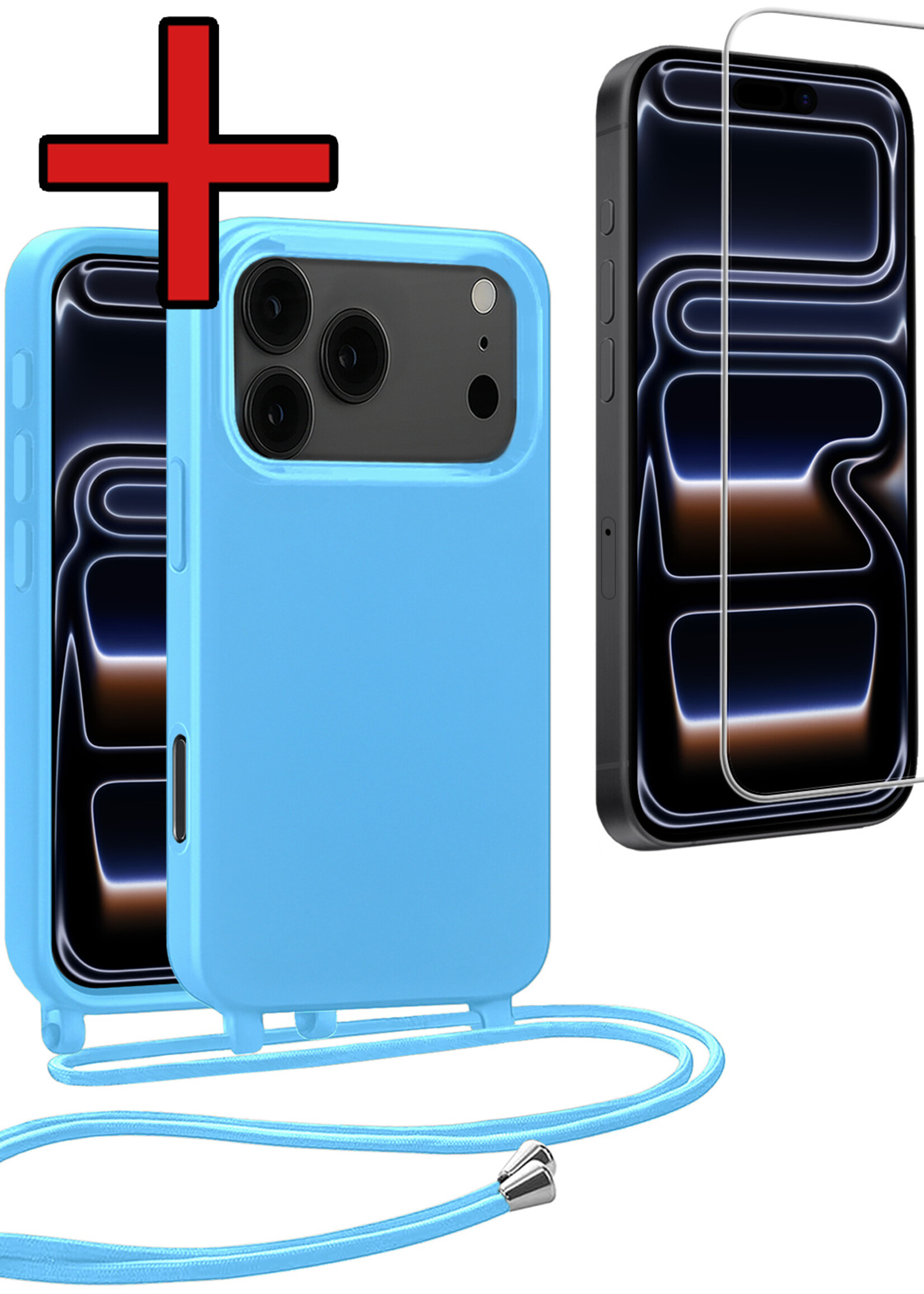BTH BTH iPhone 17 Pro Hoesje met Koord Met Screenprotector - Lichtblauw