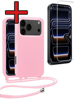 BTH BTH iPhone 17 Pro Hoesje met Koord Met Screenprotector - Lichtroze
