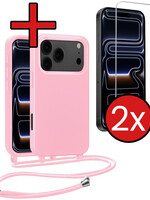 BTH BTH iPhone 17 Pro Hoesje met Koord Met 2x Screenprotector - Lichtroze
