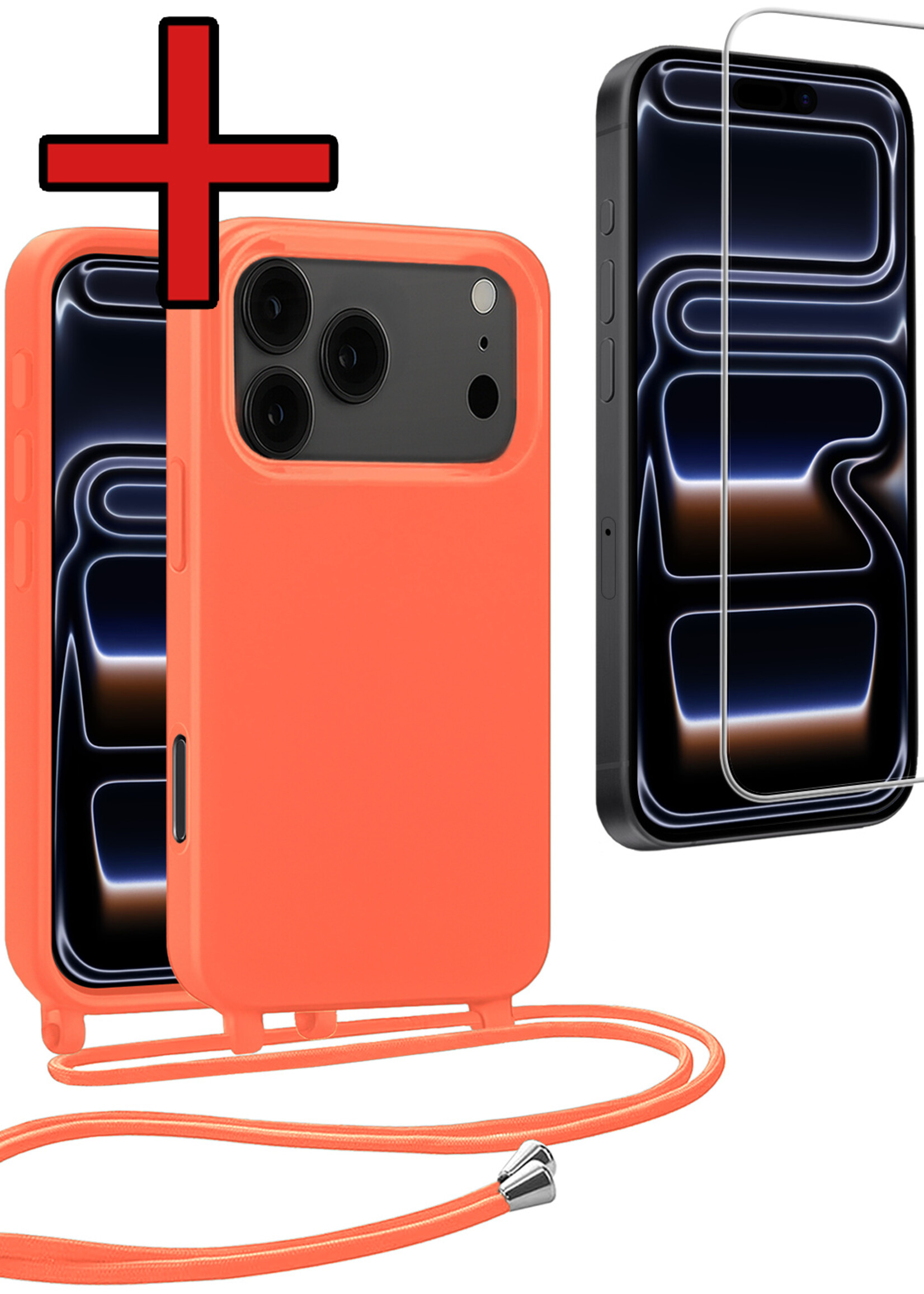 BTH BTH iPhone 17 Pro Hoesje met Koord Met Screenprotector - Papaya