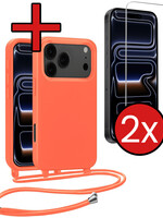 BTH BTH iPhone 17 Pro Hoesje met Koord Met 2x Screenprotector - Papaya