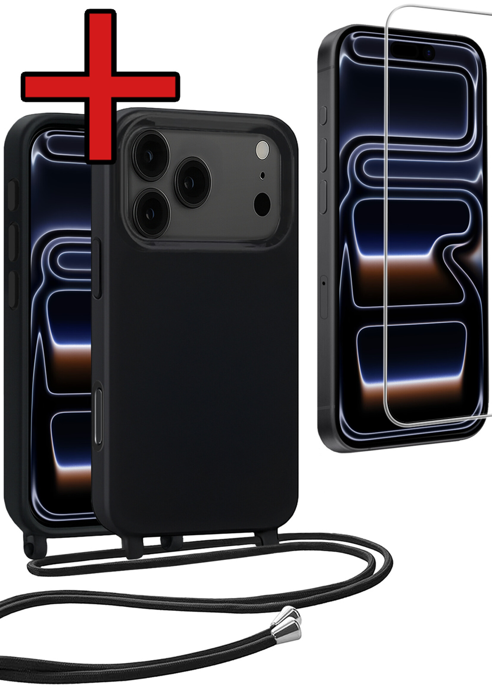 BTH BTH iPhone 17 Pro Hoesje met Koord Met Screenprotector - Zwart