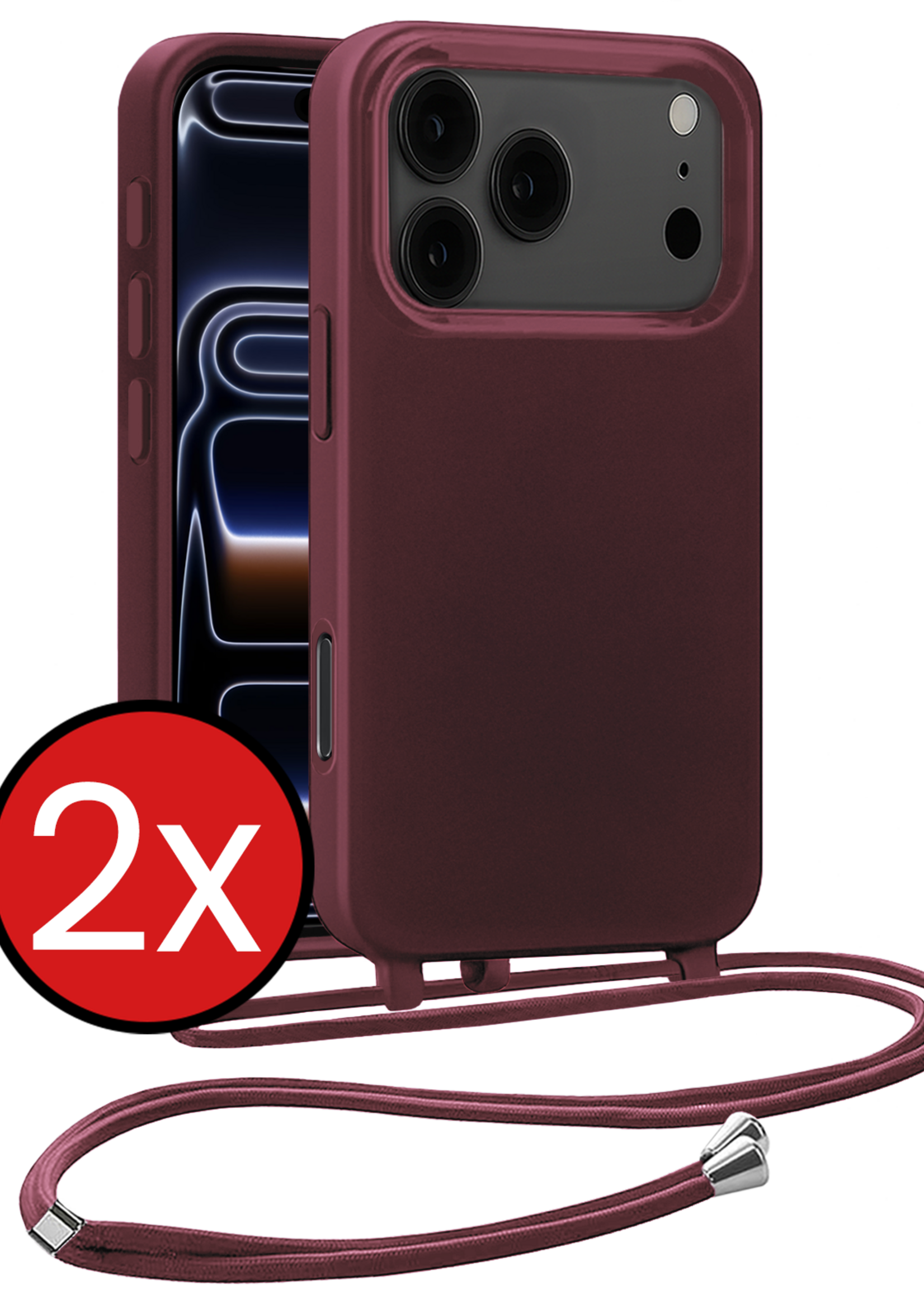 BTH BTH iPhone 17 Pro Max Hoesje met Koord - Aubergine - 2 PACK