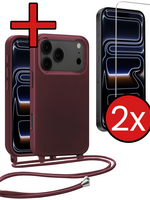 BTH BTH iPhone 17 Pro Max Hoesje met Koord Met 2x Screenprotector - Aubergine