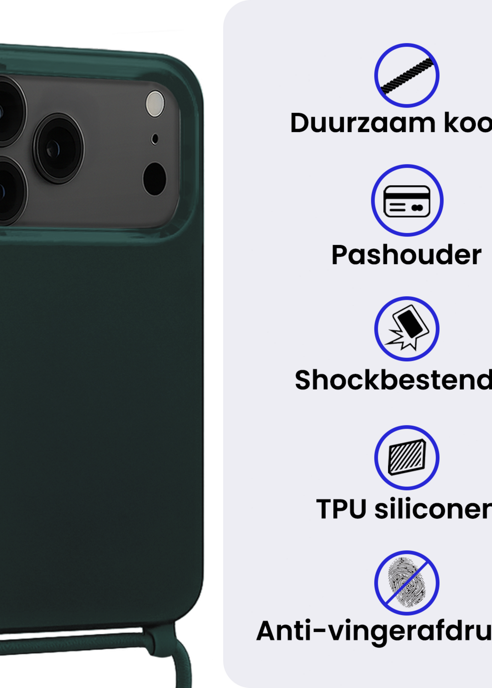 BTH BTH iPhone 17 Pro Max Hoesje met Koord - Donkergroen - 2 PACK