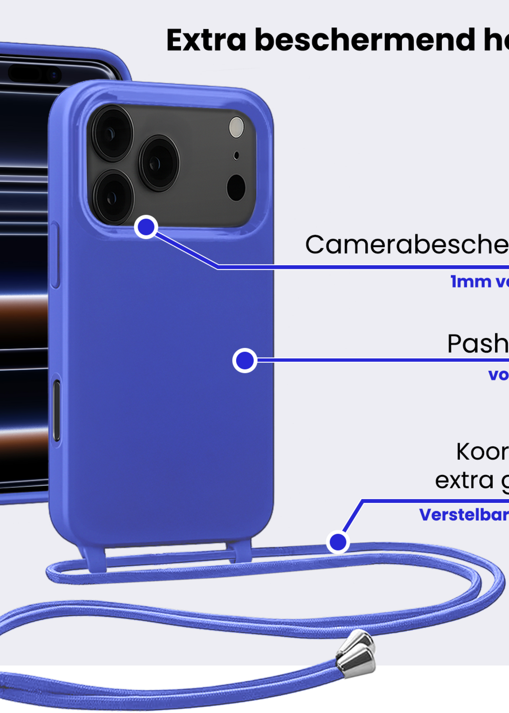 BTH BTH iPhone 17 Pro Max Hoesje met Koord - Fel Blauw