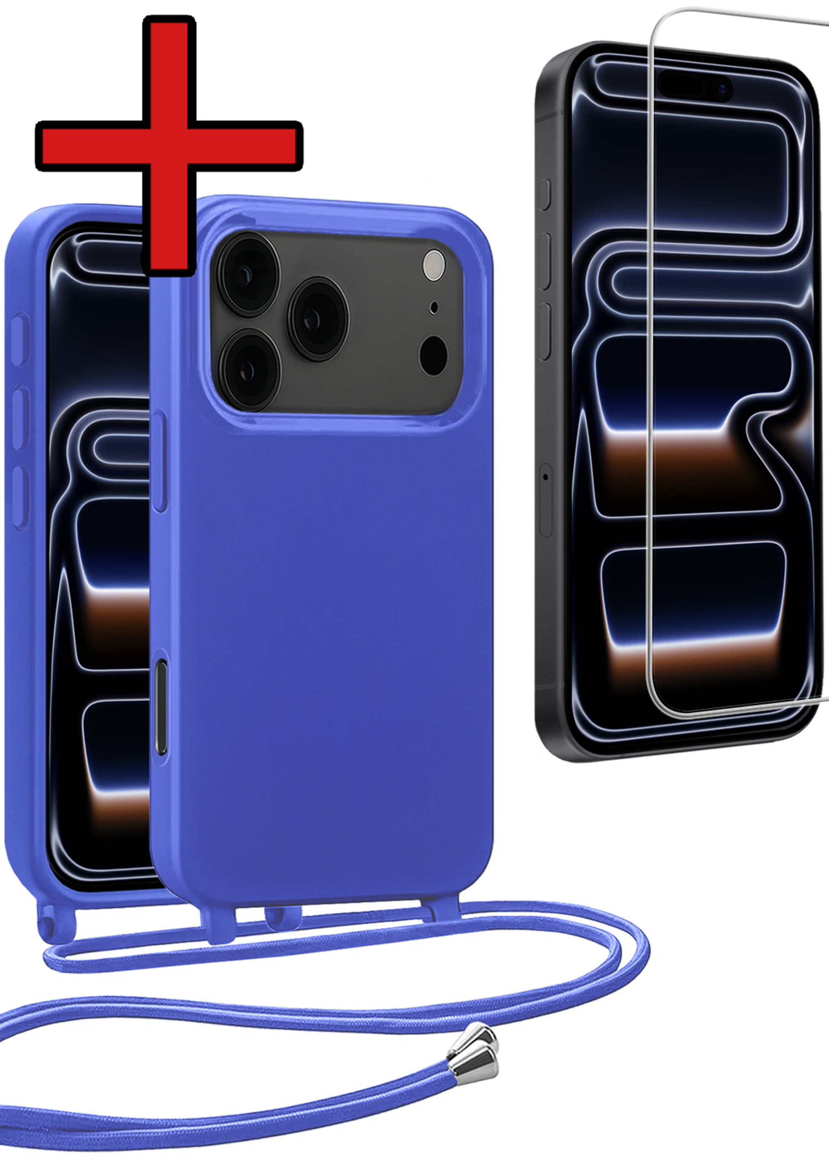BTH BTH iPhone 17 Pro Max Hoesje met Koord Met Screenprotector - Fel Blauw