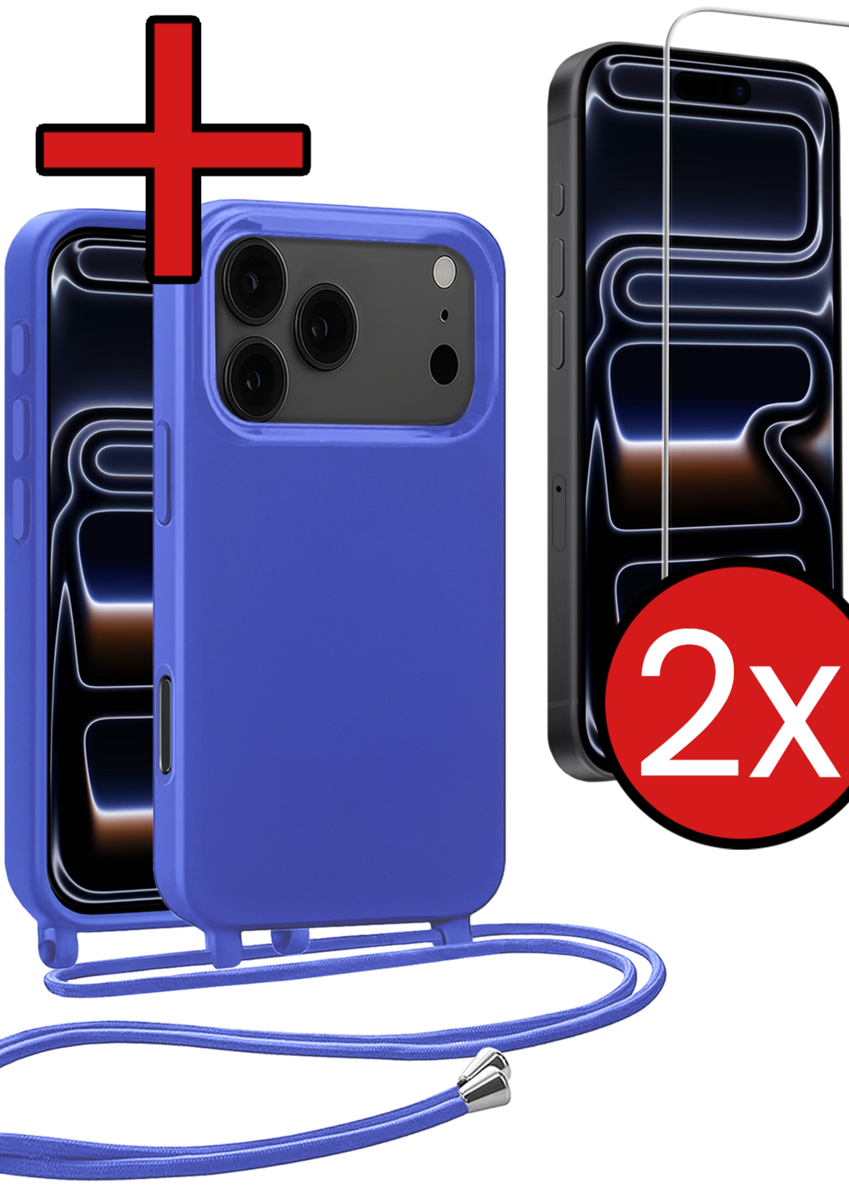 BTH BTH iPhone 17 Pro Max Hoesje met Koord Met 2x Screenprotector - Fel Blauw