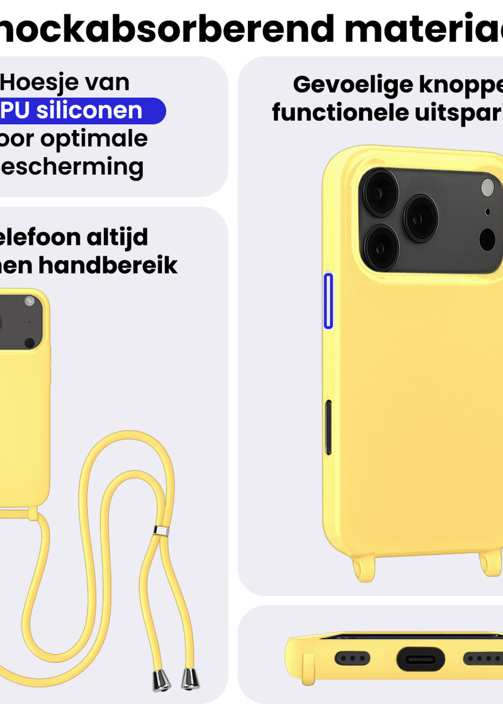 BTH BTH iPhone 17 Pro Max Hoesje met Koord - Geel - 2 PACK