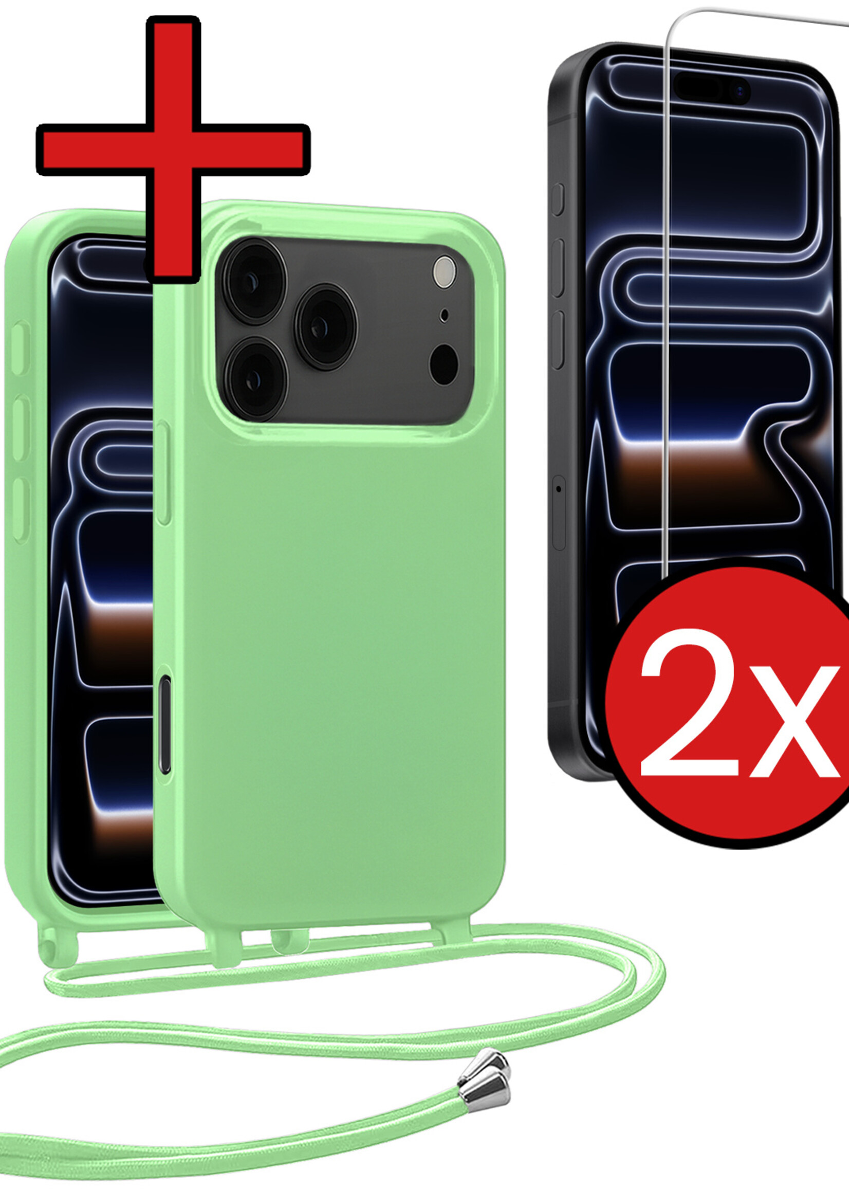 BTH BTH iPhone 17 Pro Max Hoesje met Koord Met 2x Screenprotector - Groen