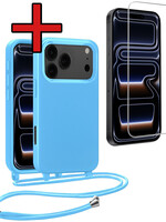 BTH BTH iPhone 17 Pro Max Hoesje met Koord Met Screenprotector - Lichtblauw