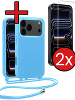BTH BTH iPhone 17 Pro Max Hoesje met Koord Met 2x Screenprotector - Lichtblauw