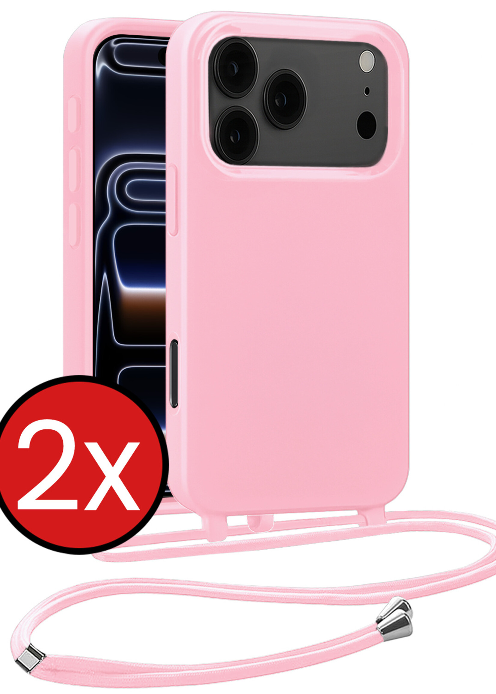 BTH BTH iPhone 17 Pro Max Hoesje met Koord - Lichtroze - 2 PACK