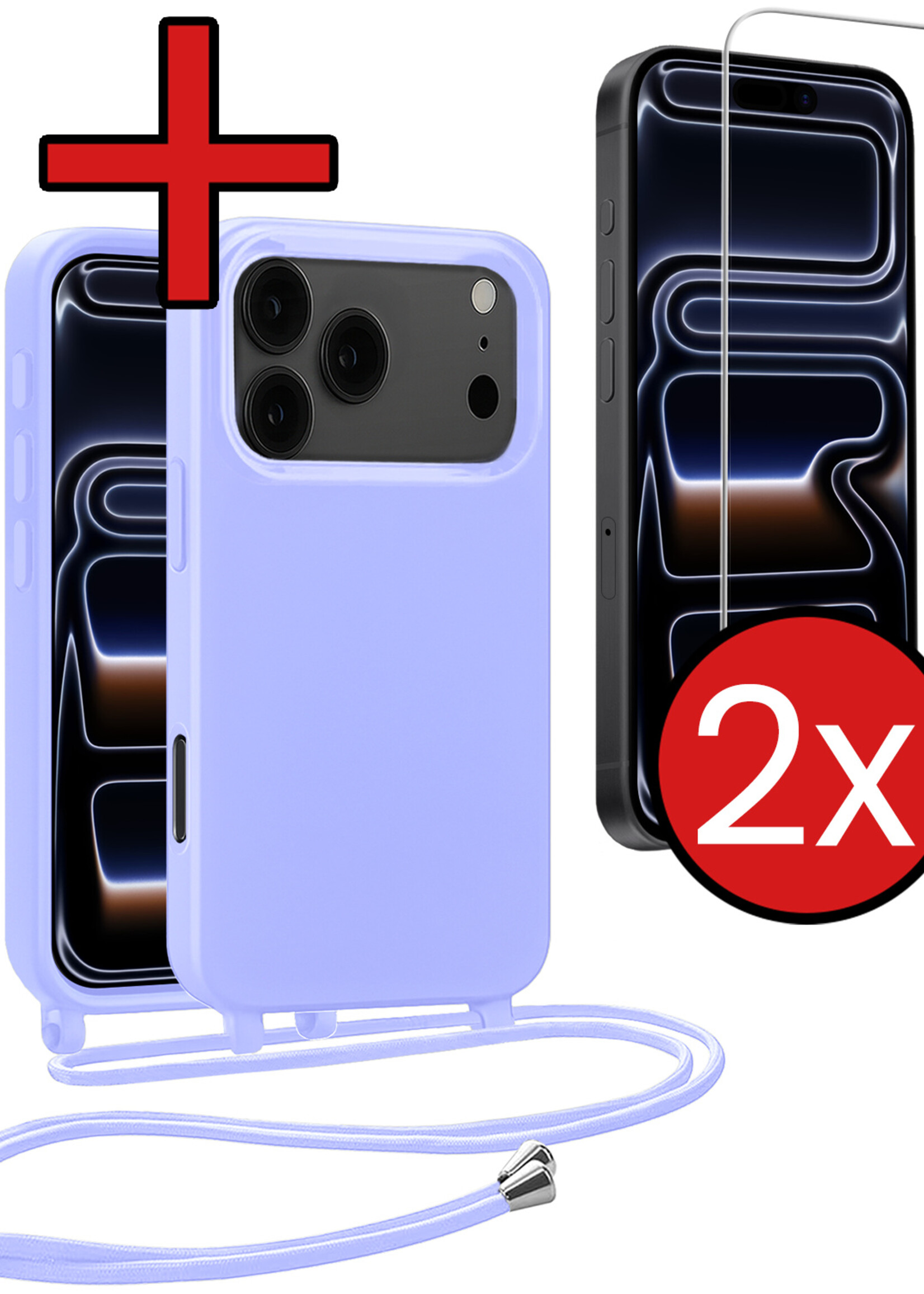BTH BTH iPhone 17 Pro Max Hoesje met Koord Met 2x Screenprotector - Lila