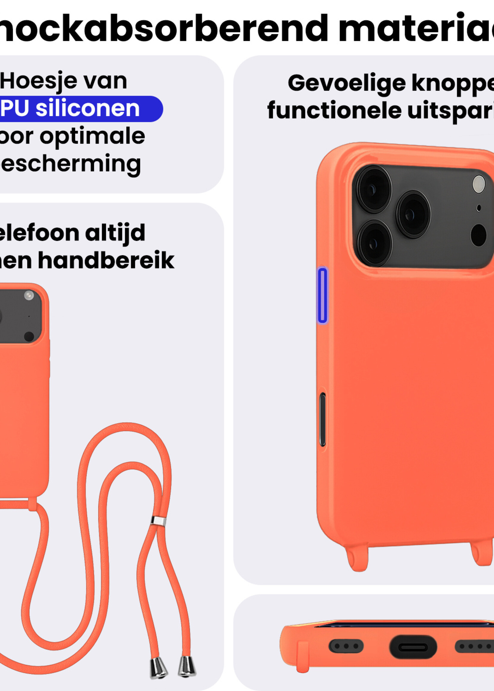 BTH BTH iPhone 17 Pro Max Hoesje met Koord - Papaya