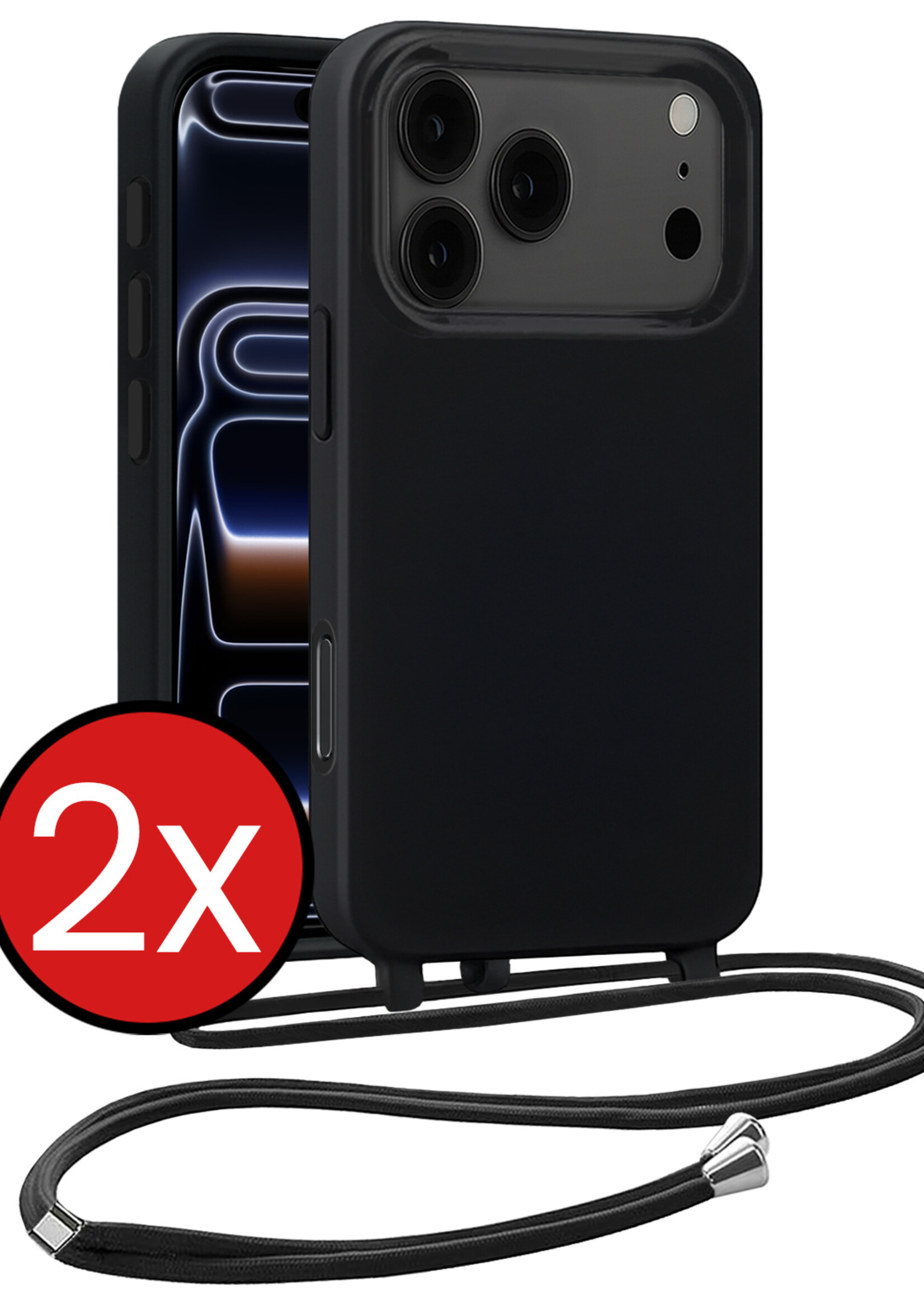 BTH BTH iPhone 17 Pro Max Hoesje met Koord - Zwart - 2 PACK