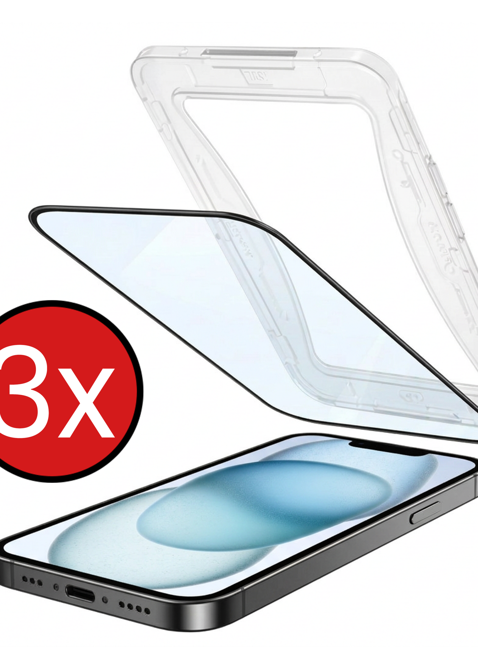 BTH Screenprotector Geschikt voor iPhone 15 Screenprotector Met Uitlijningstool Flexibel Glas Full Cover - Screenprotector Geschikt voor iPhone 15 Screen Protector Met Installatie Kit - 3 PACK