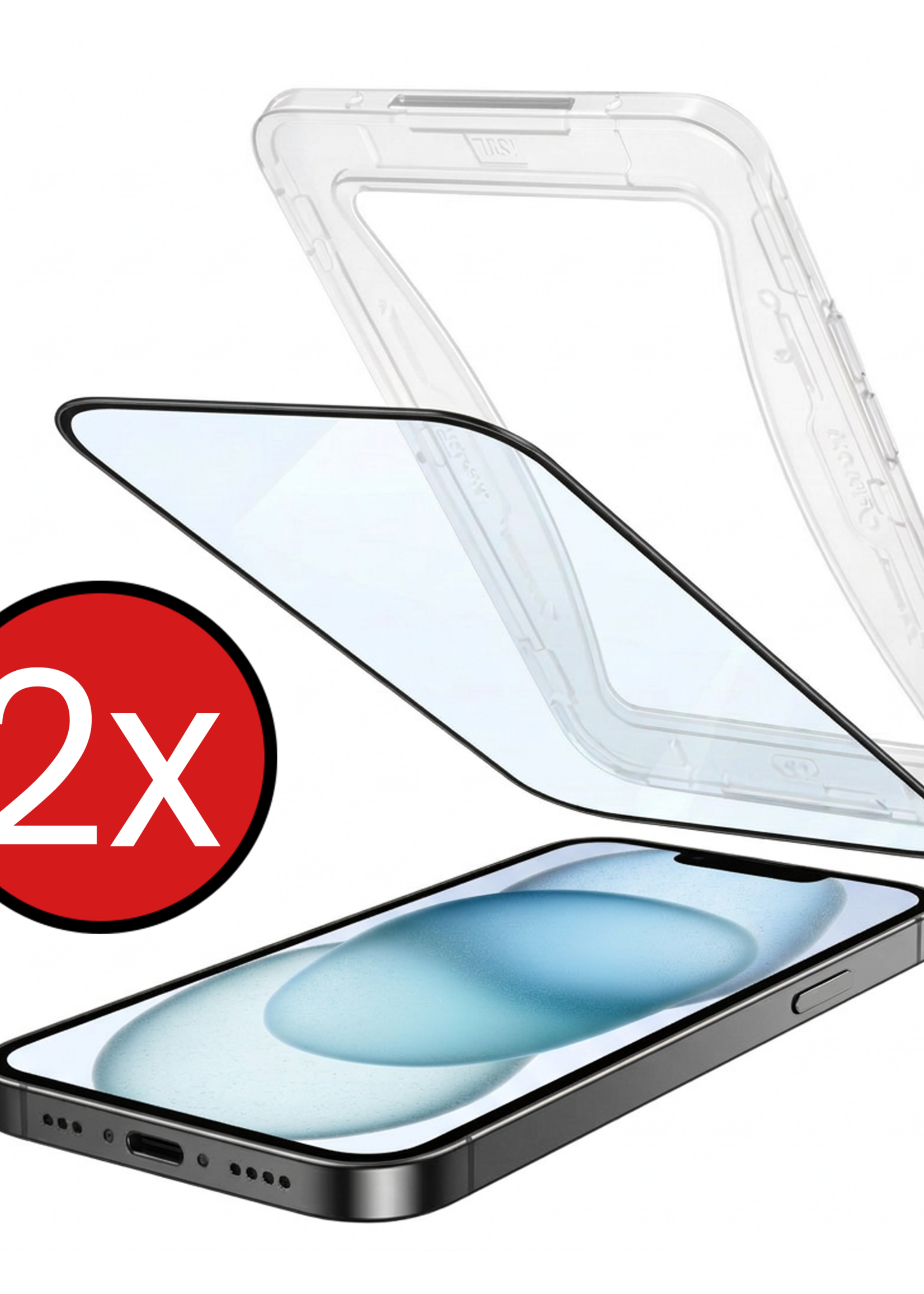 BTH Screenprotector Geschikt voor iPhone 15 Screenprotector Met Uitlijningstool Flexibel Glas Full Cover - Screenprotector Geschikt voor iPhone 15 Screen Protector Met Installatie Kit - 2 PACK