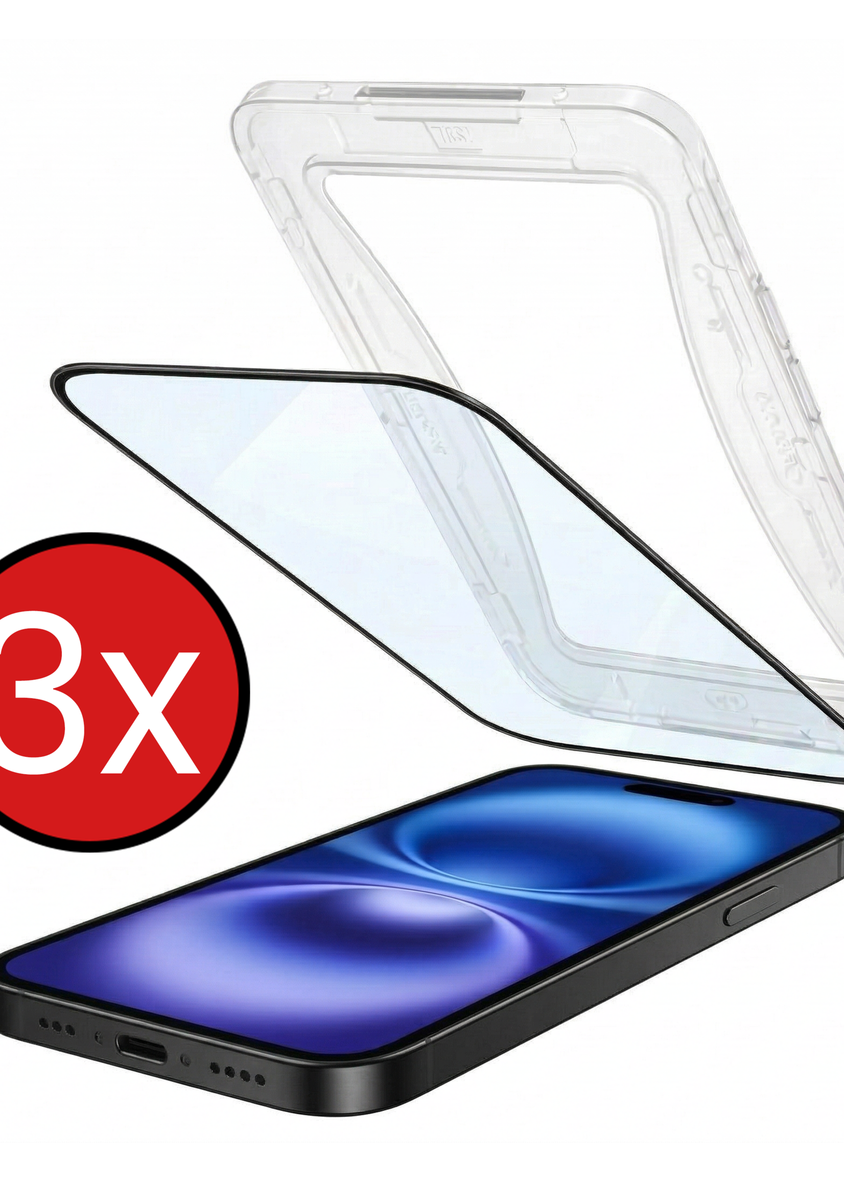 BTH Screenprotector Geschikt voor iPhone 16 Plus Screenprotector Met Uitlijningstool Flexibel Glas Full Cover - Screenprotector Geschikt voor iPhone 16 Plus Screen Protector Met Installatie Kit - 3 PACK