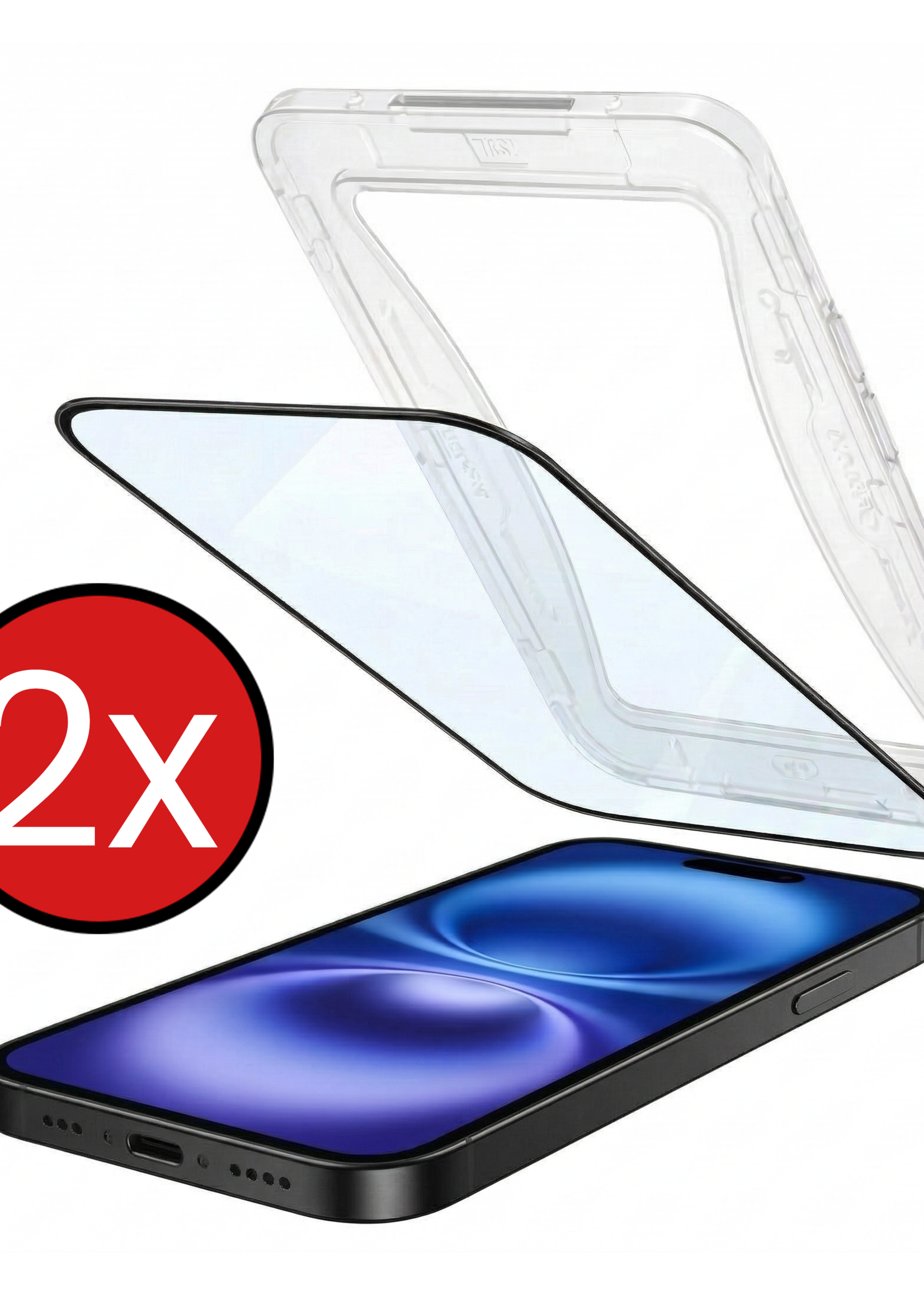 BTH Screenprotector Geschikt voor iPhone 16 Screenprotector Met Uitlijningstool Flexibel Glas Full Cover - Screenprotector Geschikt voor iPhone 16 Screen Protector Met Installatie Kit - 2 PACK