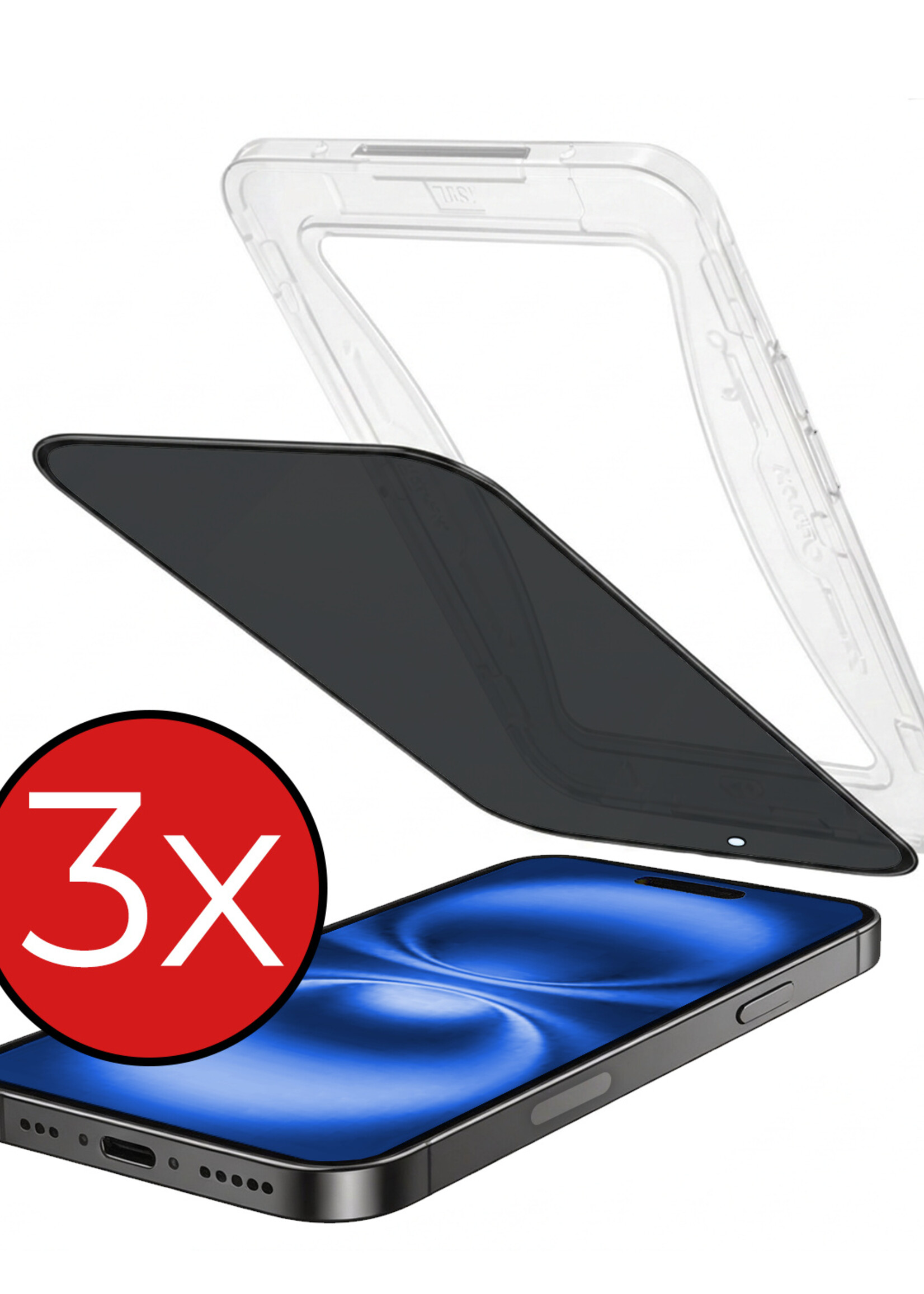 BTH BTH iPhone 16 Plus Hybrid Privacy Screenprotector - 3 PACK